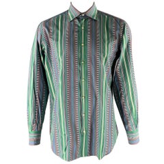 ETRO Talla L Camisa de Manga Larga de Algodón de Rayas Mixtas Verde