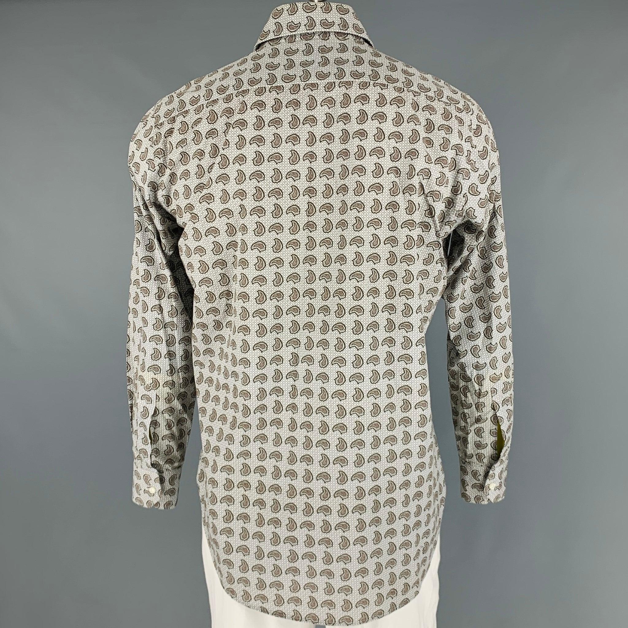Men's ETRO Size L Grey Brown Paisley Cotton Button Up Long Sleeve Shirt For Sale
