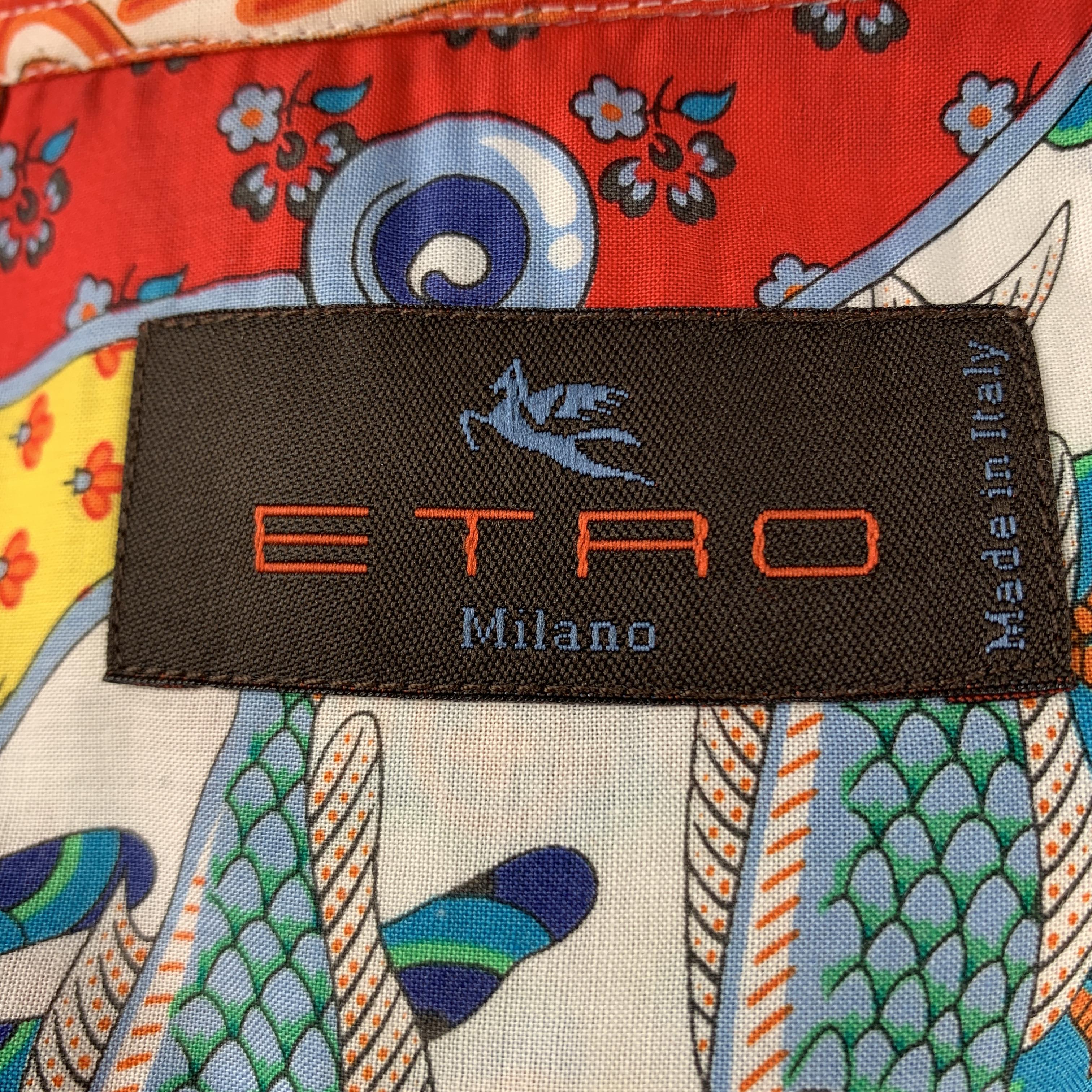 Men's ETRO Size L Multi-Color Print Cotton Button Down Long Sleeve Shirt