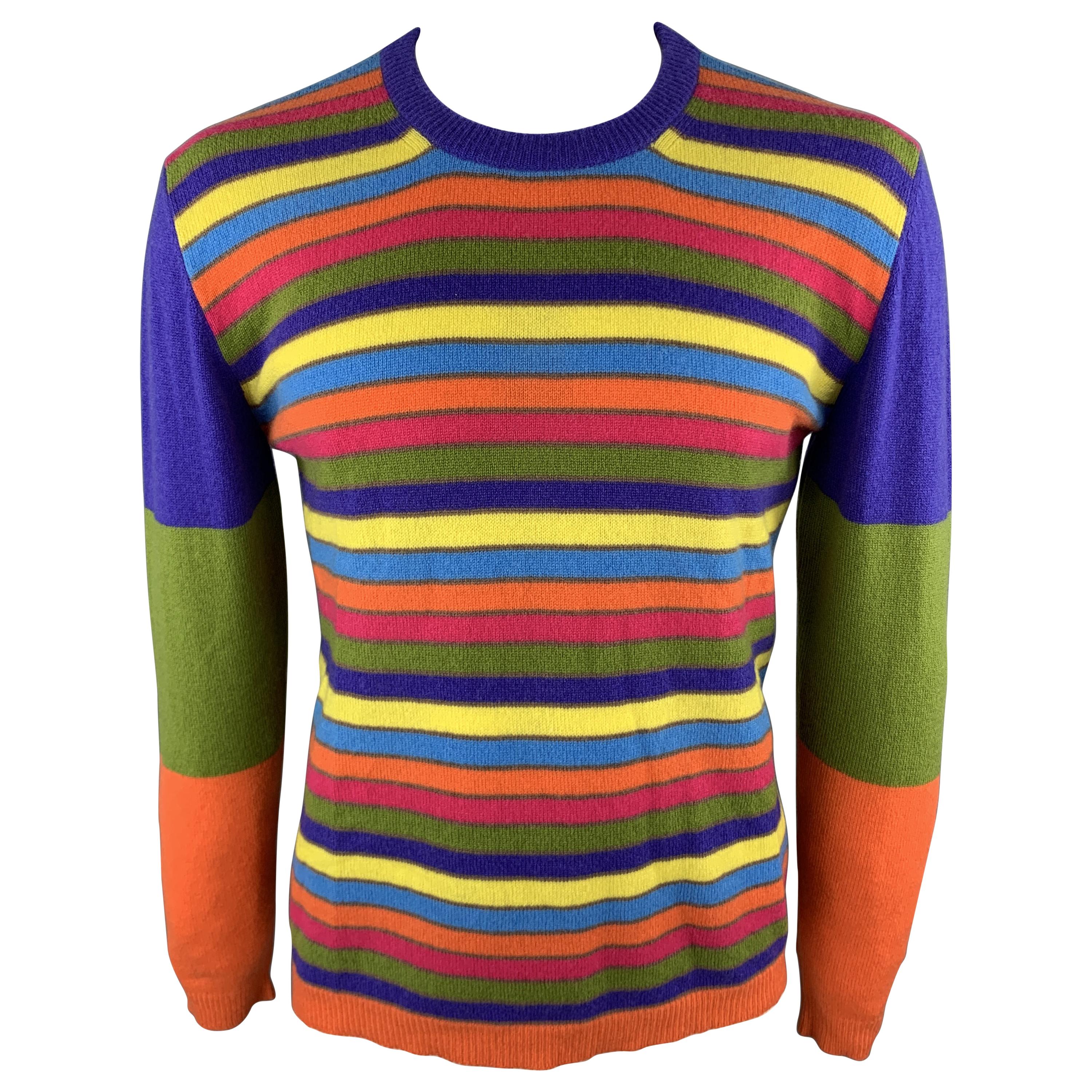 ETRO Size L Multi-Color Stripe Cashmere Crew-Neck Pullover Sweater