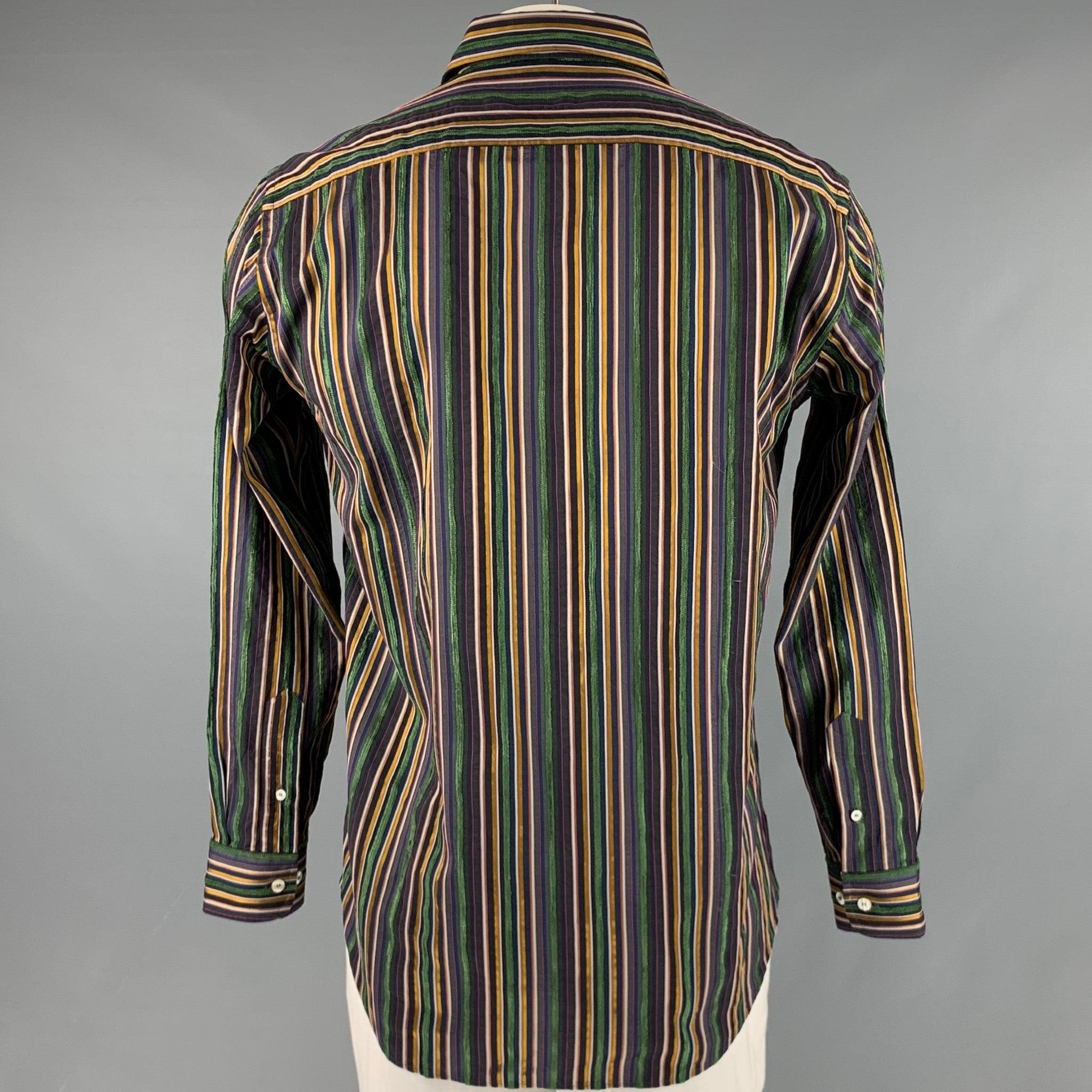 ETRO Size L Multi-Color Stripe Cotton Blend Button Up Long Sleeve Shirt In Good Condition For Sale In San Francisco, CA