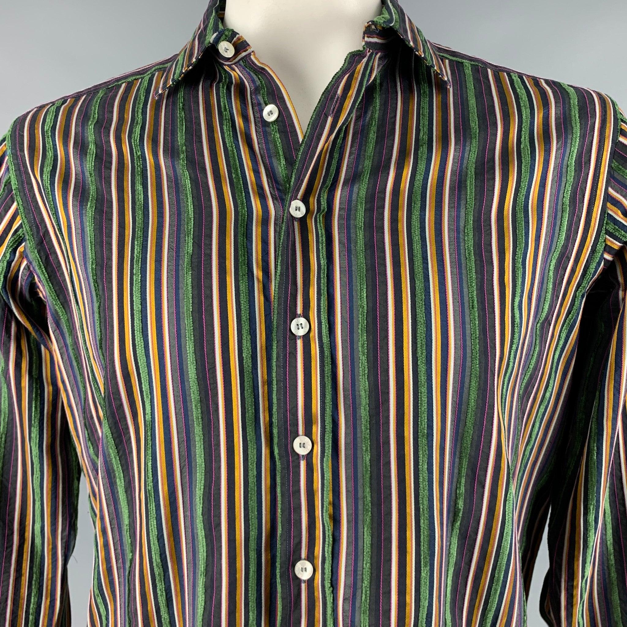 Men's ETRO Size L Multi-Color Stripe Cotton Blend Button Up Long Sleeve Shirt For Sale