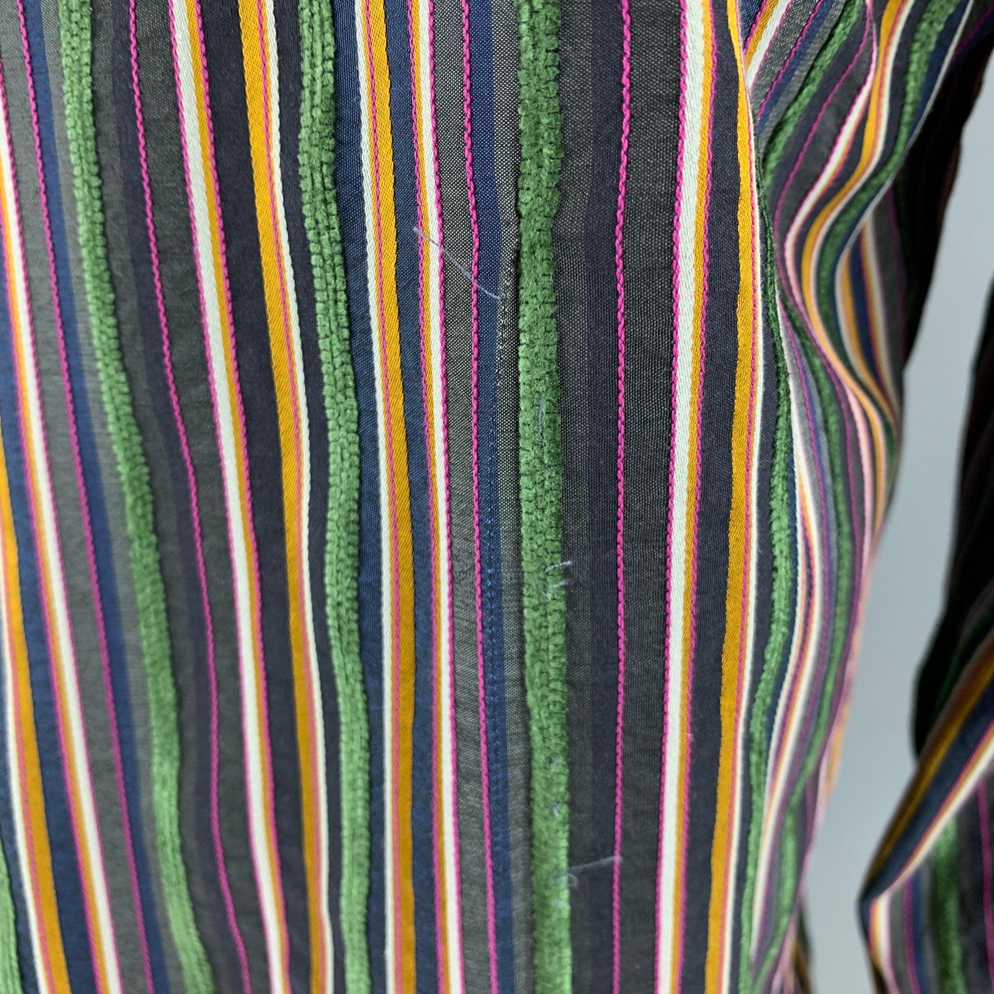 ETRO Size L Multi-Color Stripe Cotton Blend Button Up Long Sleeve Shirt For Sale 2