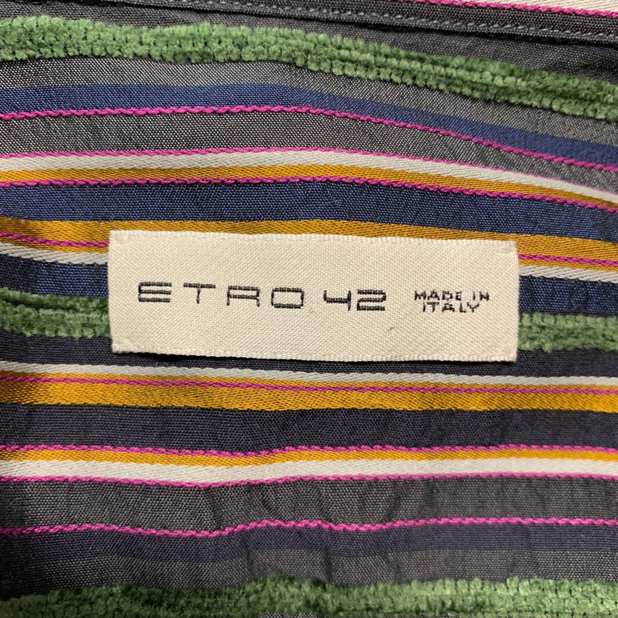 ETRO Size L Multi-Color Stripe Cotton Blend Button Up Long Sleeve Shirt For Sale 3
