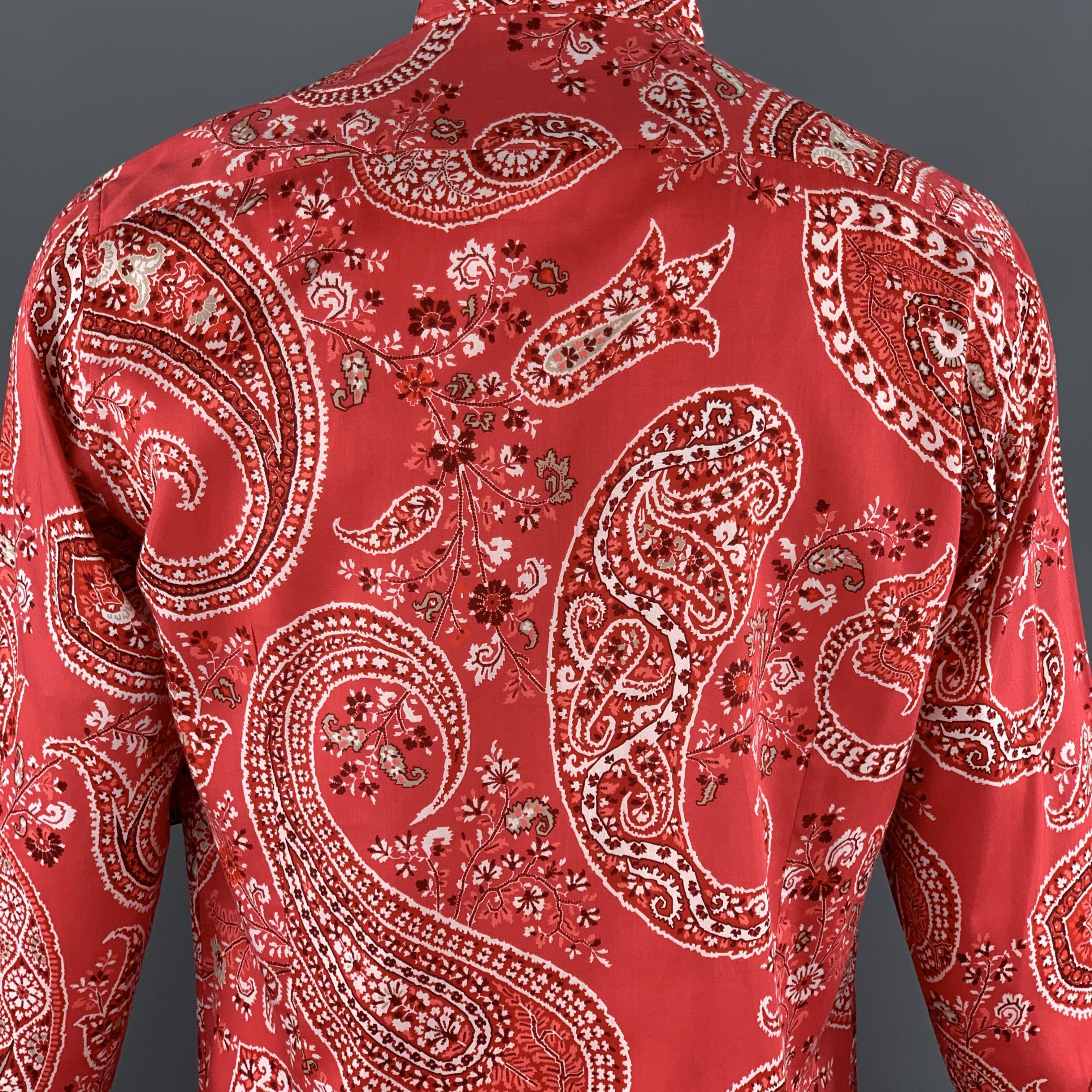 ETRO Size L Muted Red Paisley Cotton Button Up Long Sleeve Shirt In Excellent Condition In San Francisco, CA