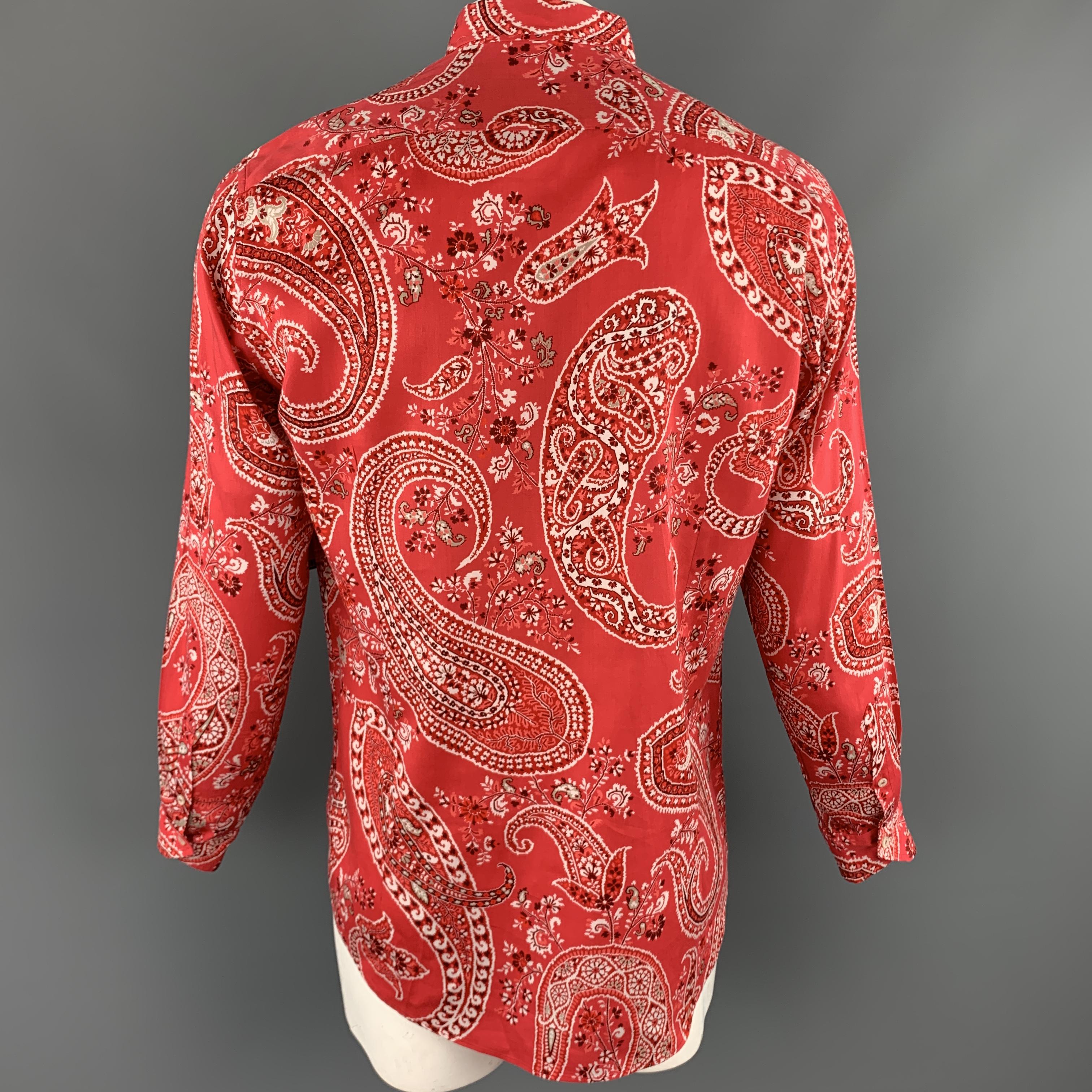 Men's ETRO Size L Muted Red Paisley Cotton Button Up Long Sleeve Shirt