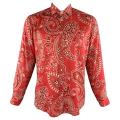 ETRO Size L Muted Red Paisley Cotton Button Up Long Sleeve Shirt