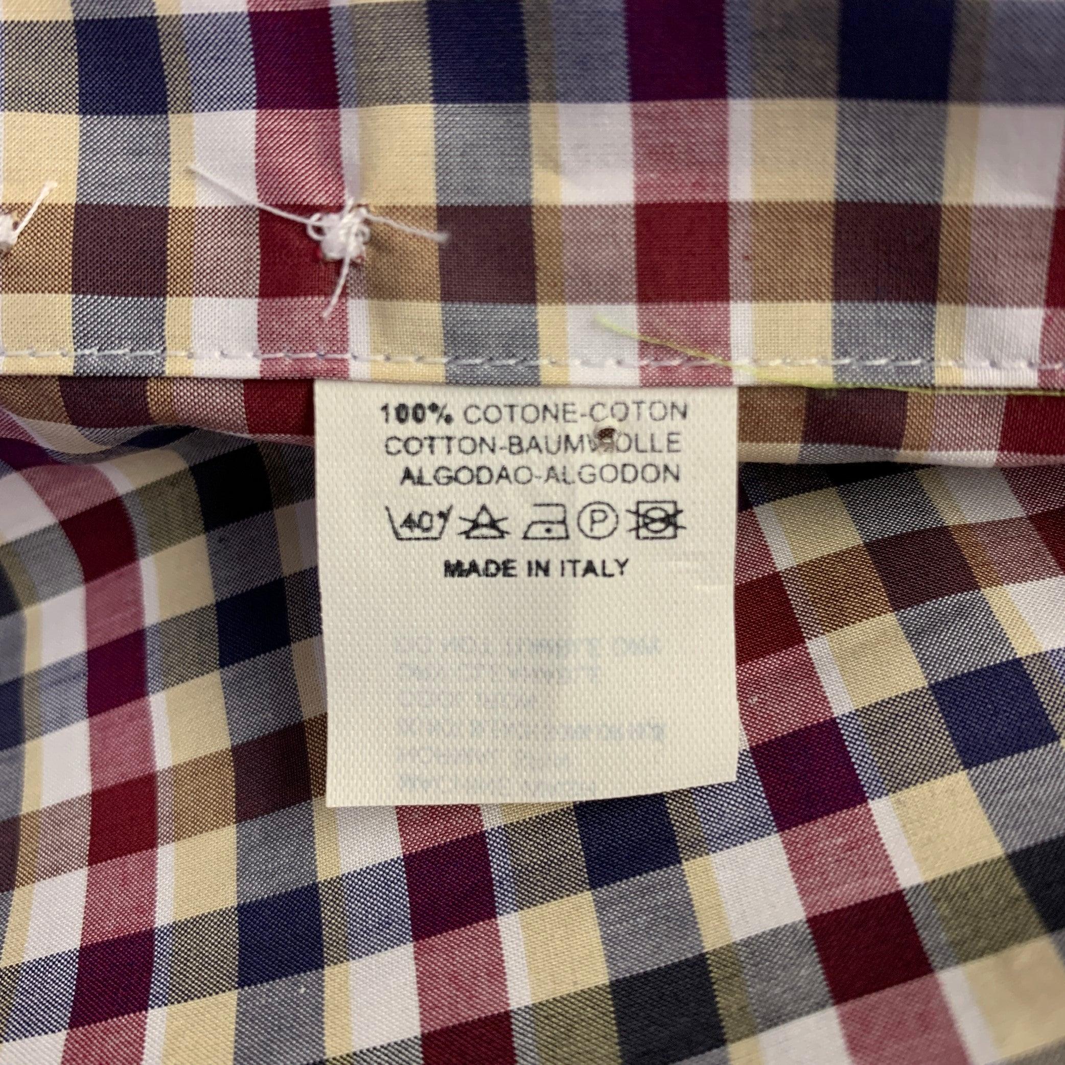 ETRO Size L Navy Burgundy Checkered Cotton Button Up Long Sleeve Shirt For Sale 1