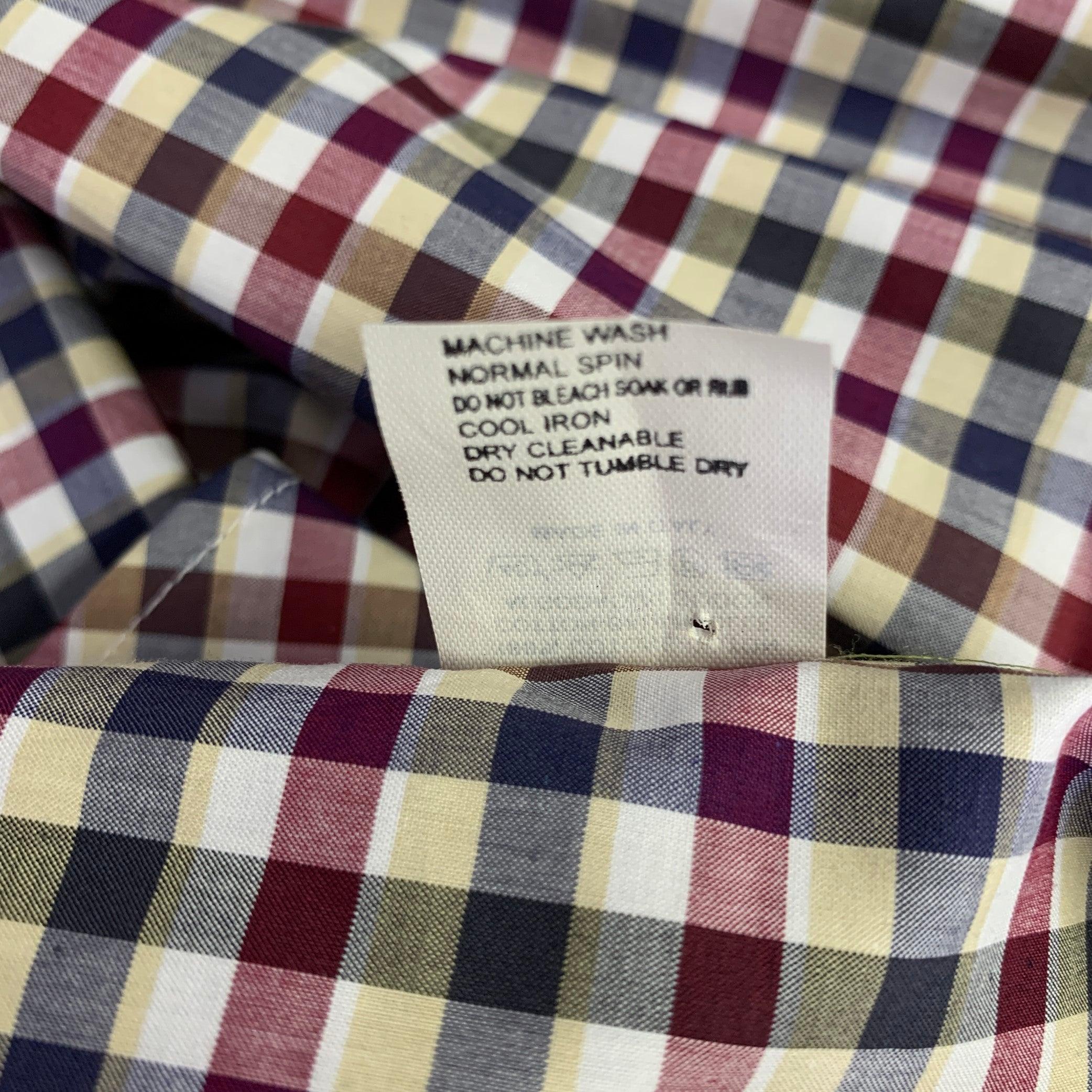 ETRO Size L Navy Burgundy Checkered Cotton Button Up Long Sleeve Shirt For Sale 2