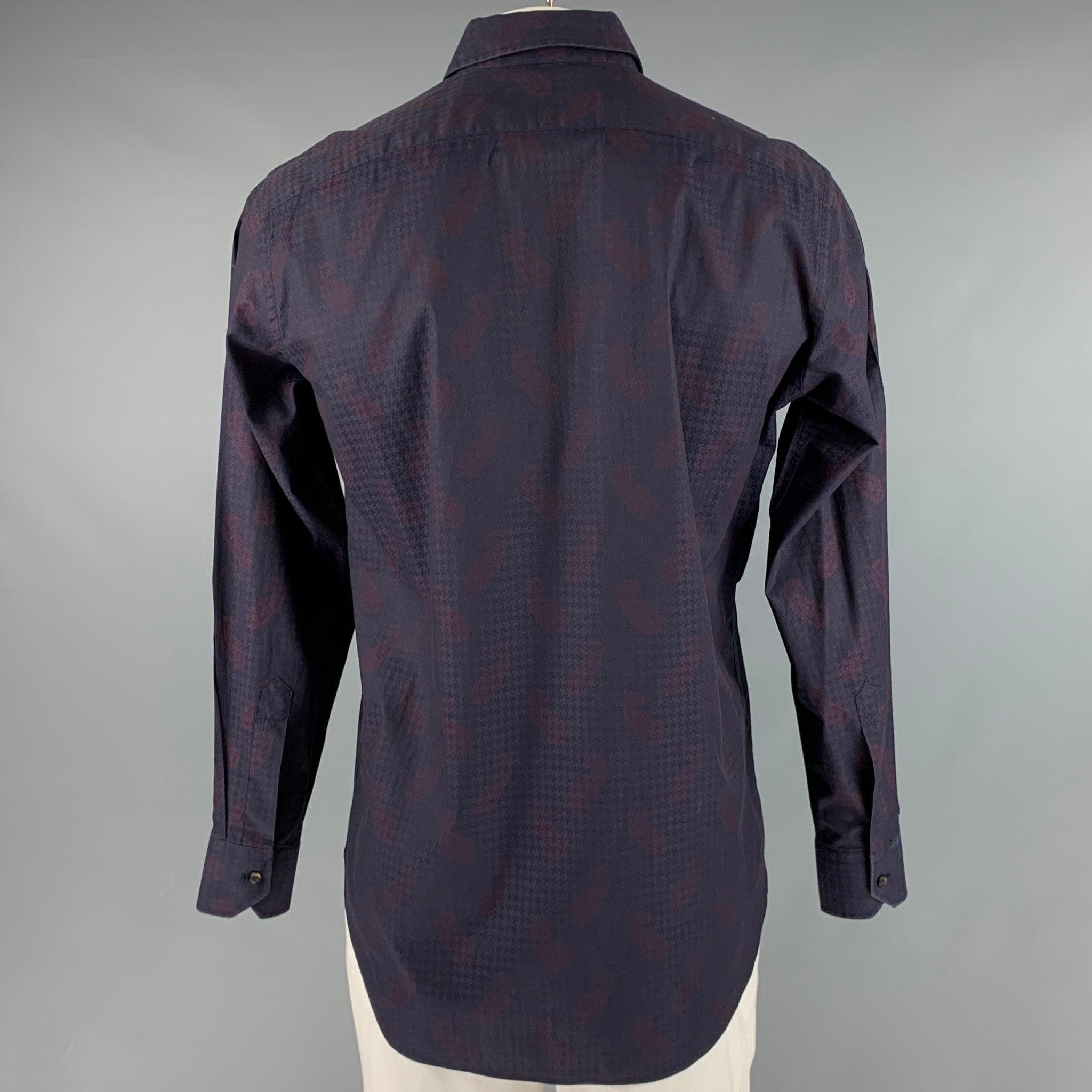 ETRO Size L Navy Burgundy Paisley Cotton Button Up Long Sleeve Shirt In Excellent Condition For Sale In San Francisco, CA
