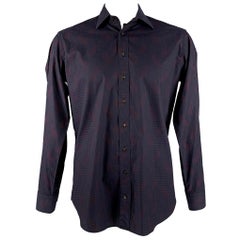 ETRO Size L Navy Burgundy Paisley Cotton Button Up Long Sleeve Shirt (Chemise à manches longues boutonnée en coton)