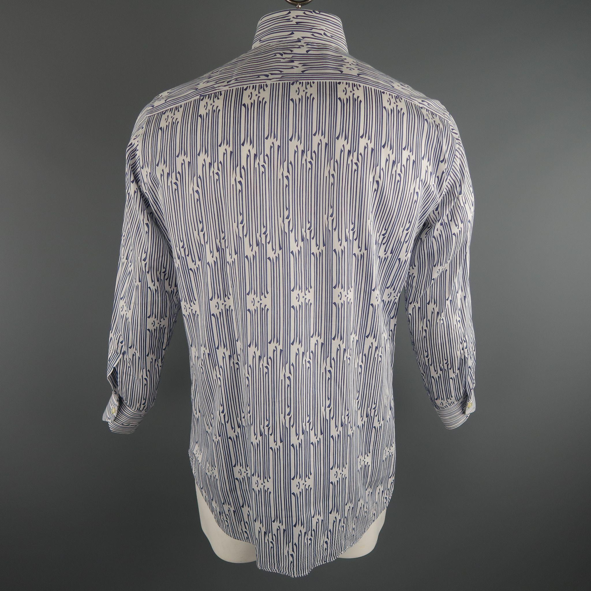 Gray ETRO Size L Navy & White Print Cotton Long Sleeve Shirt
