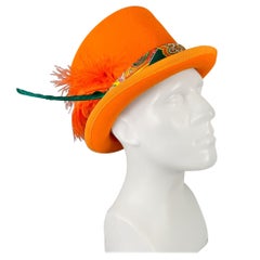 ETRO Size L Orange Applique Feather Felt Top Hat