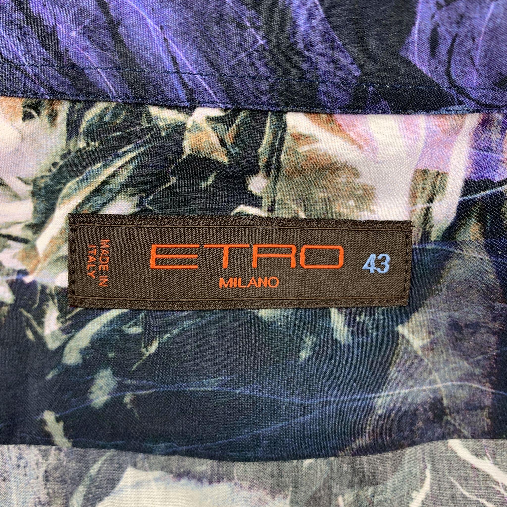 ETRO Size L Print Black & Purple Cotton Button Up Long Sleeve Shirt 2