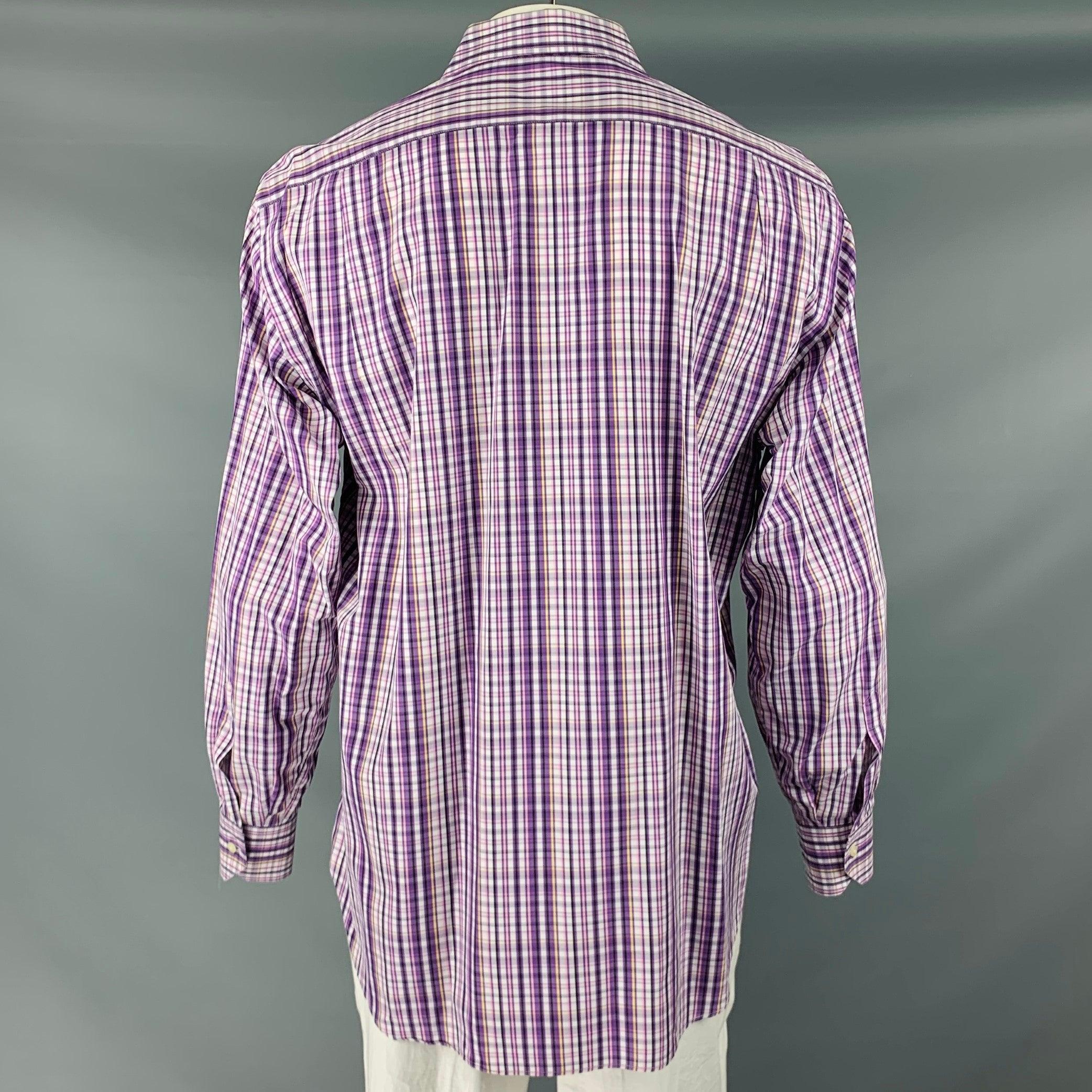 ETRO Size L Purple White Plaid Cotton Button Up Long Sleeve Shirt In Excellent Condition For Sale In San Francisco, CA