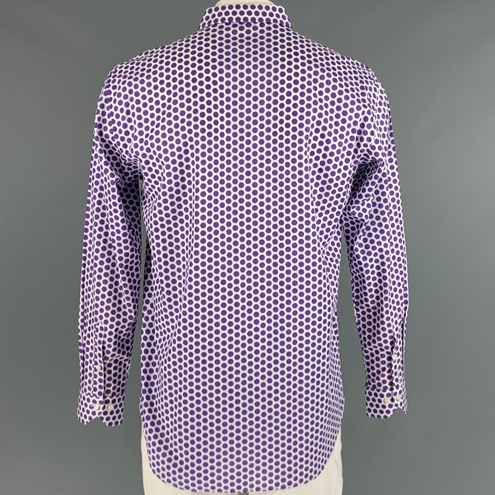 ETRO Size L Purple White Polka Dot Cotton Button Up Long Sleeve Shirt In Good Condition For Sale In San Francisco, CA