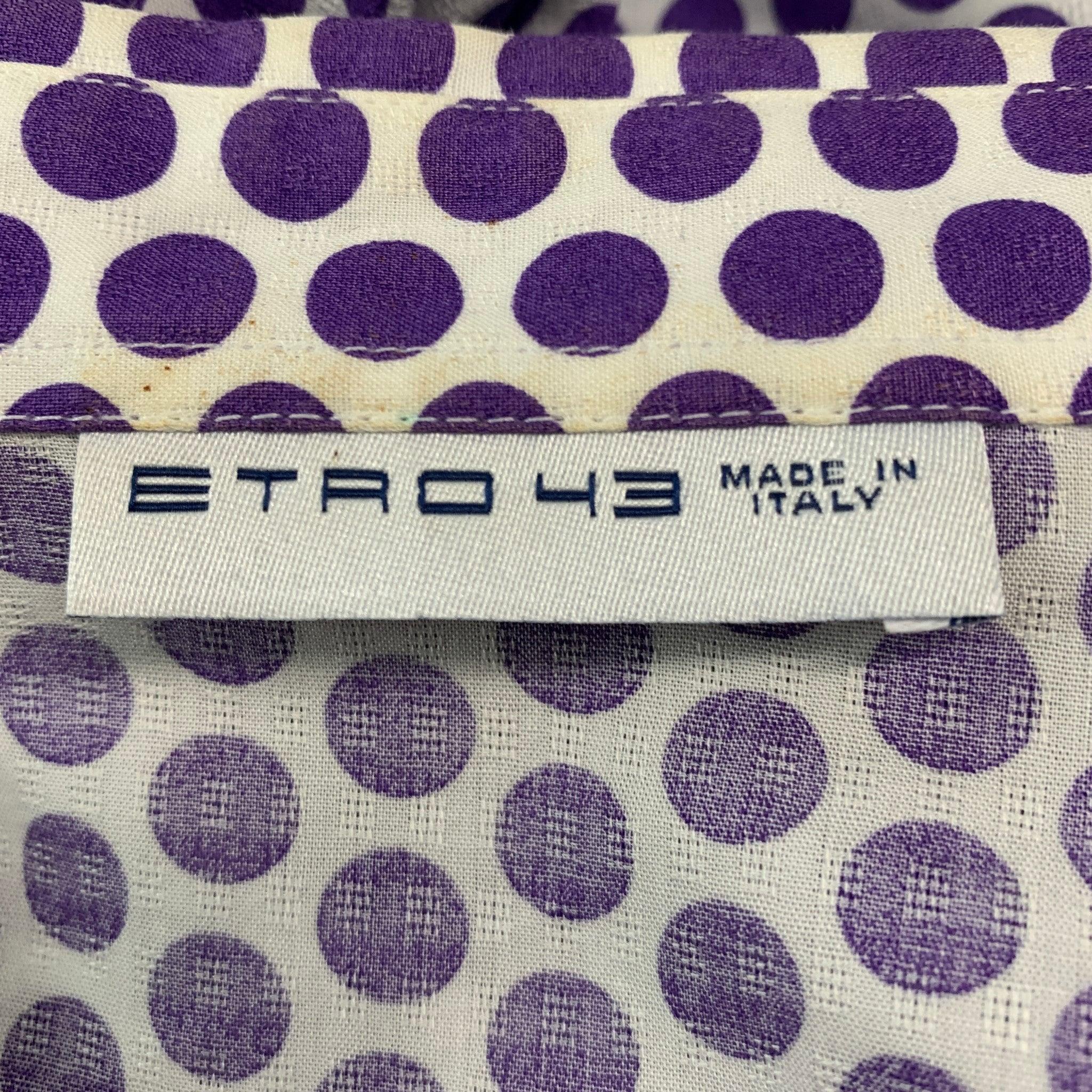 Men's ETRO Size L Purple White Polka Dot Cotton Button Up Long Sleeve Shirt For Sale