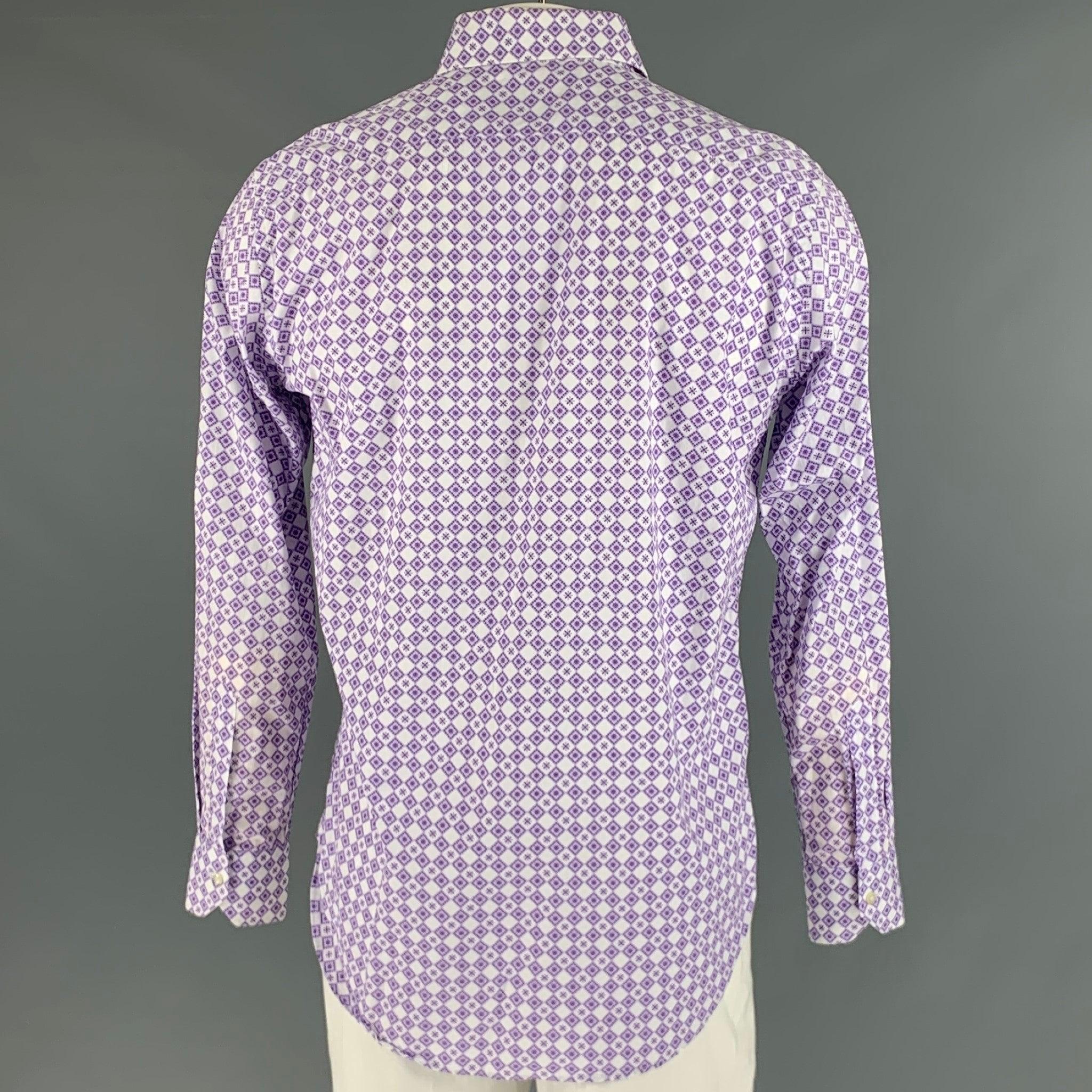 ETRO Size L Purple White Rhombus Cotton Button Up Long Sleeve Shirt In Excellent Condition For Sale In San Francisco, CA