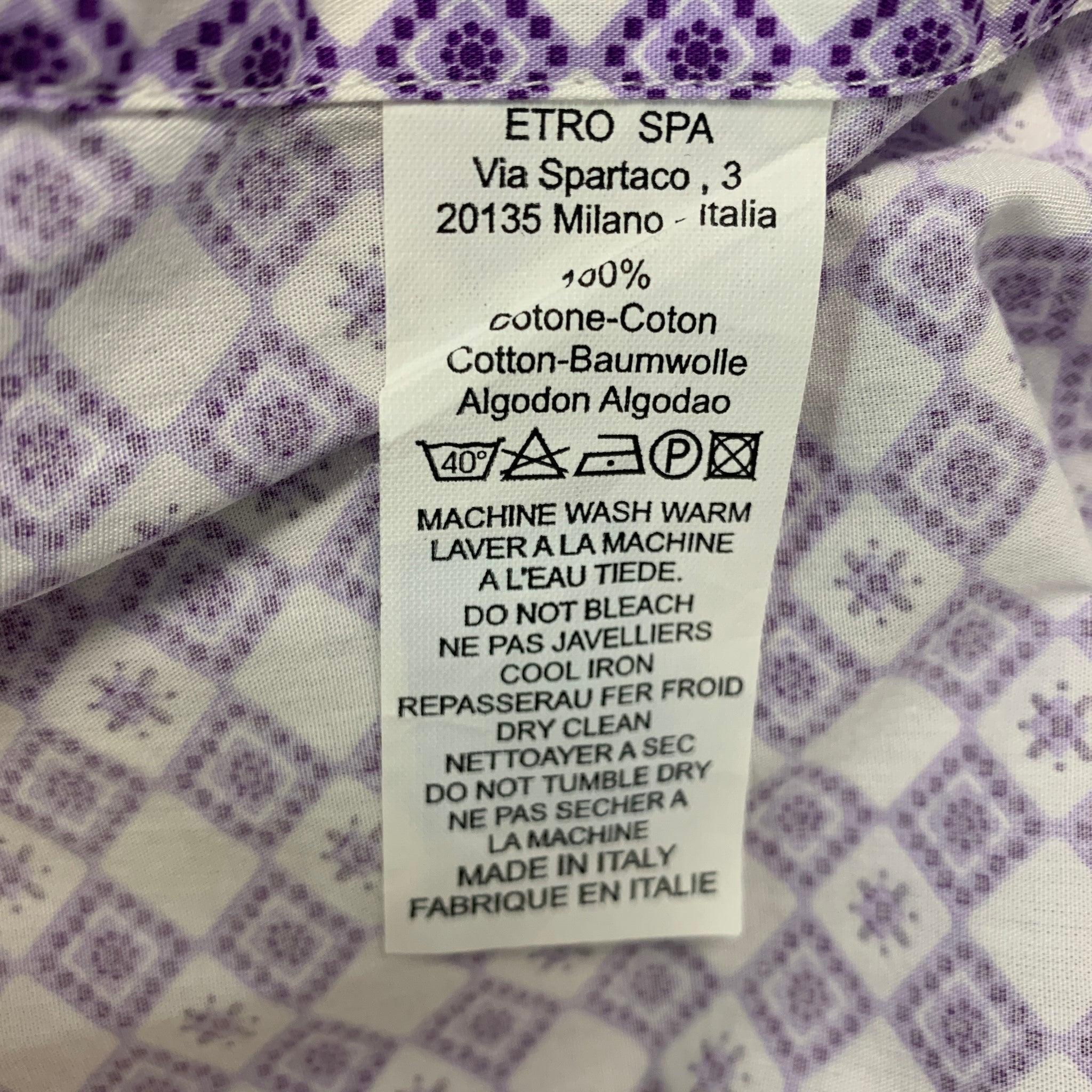 ETRO Size L Purple White Rhombus Cotton Button Up Long Sleeve Shirt For Sale 1