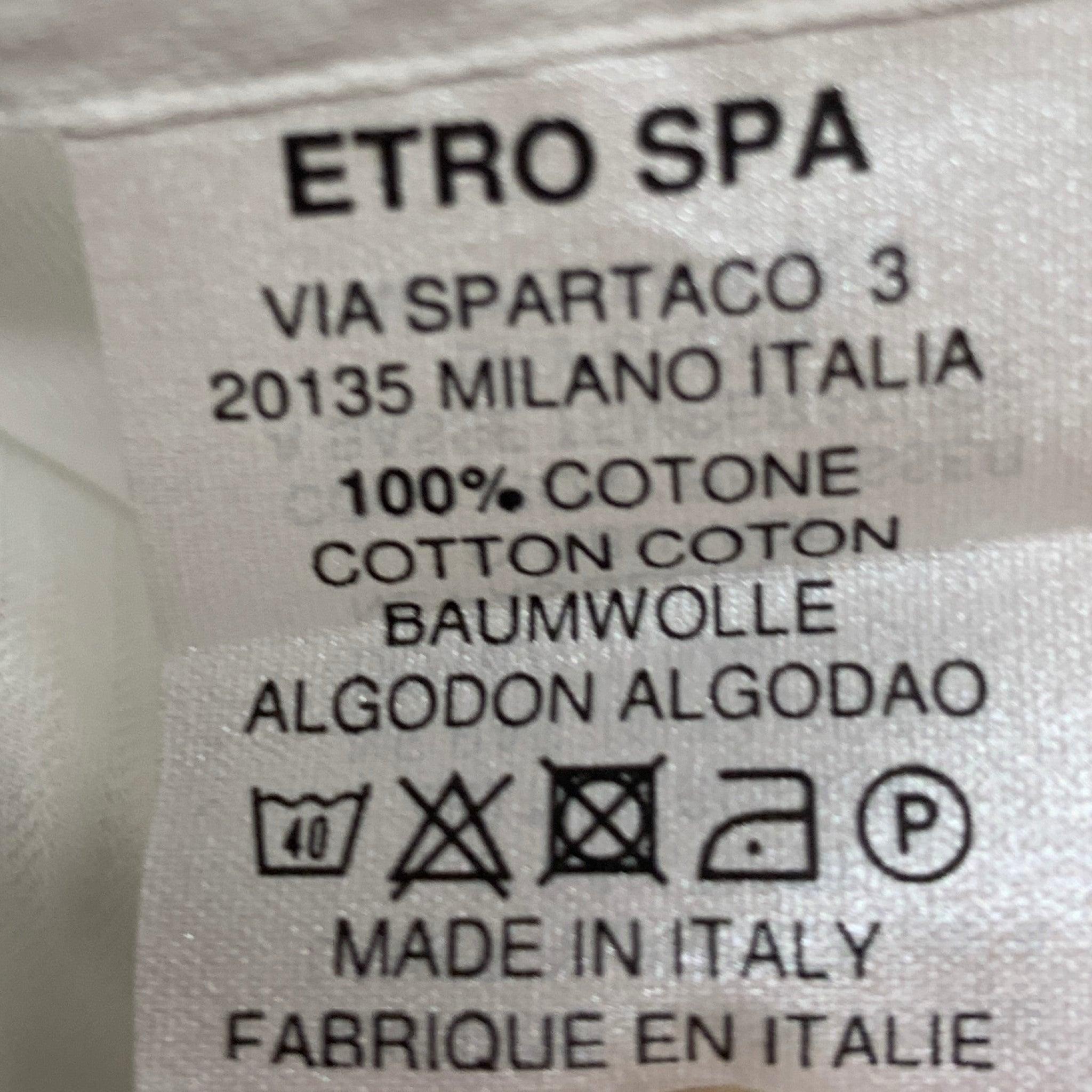 ETRO Size L White Black Diagonal Stripe Cotton Button Up Long Sleeve Shirt For Sale 1