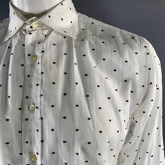 ETRO Talla L Blanco Gris Lunares Ver A Través Camisa Manga Larga