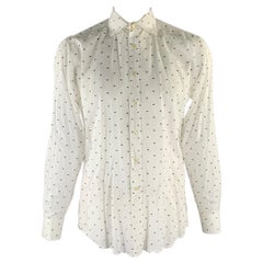 ETRO Talla L Blanco Gris Lunares Ver A Través Camisa Manga Larga