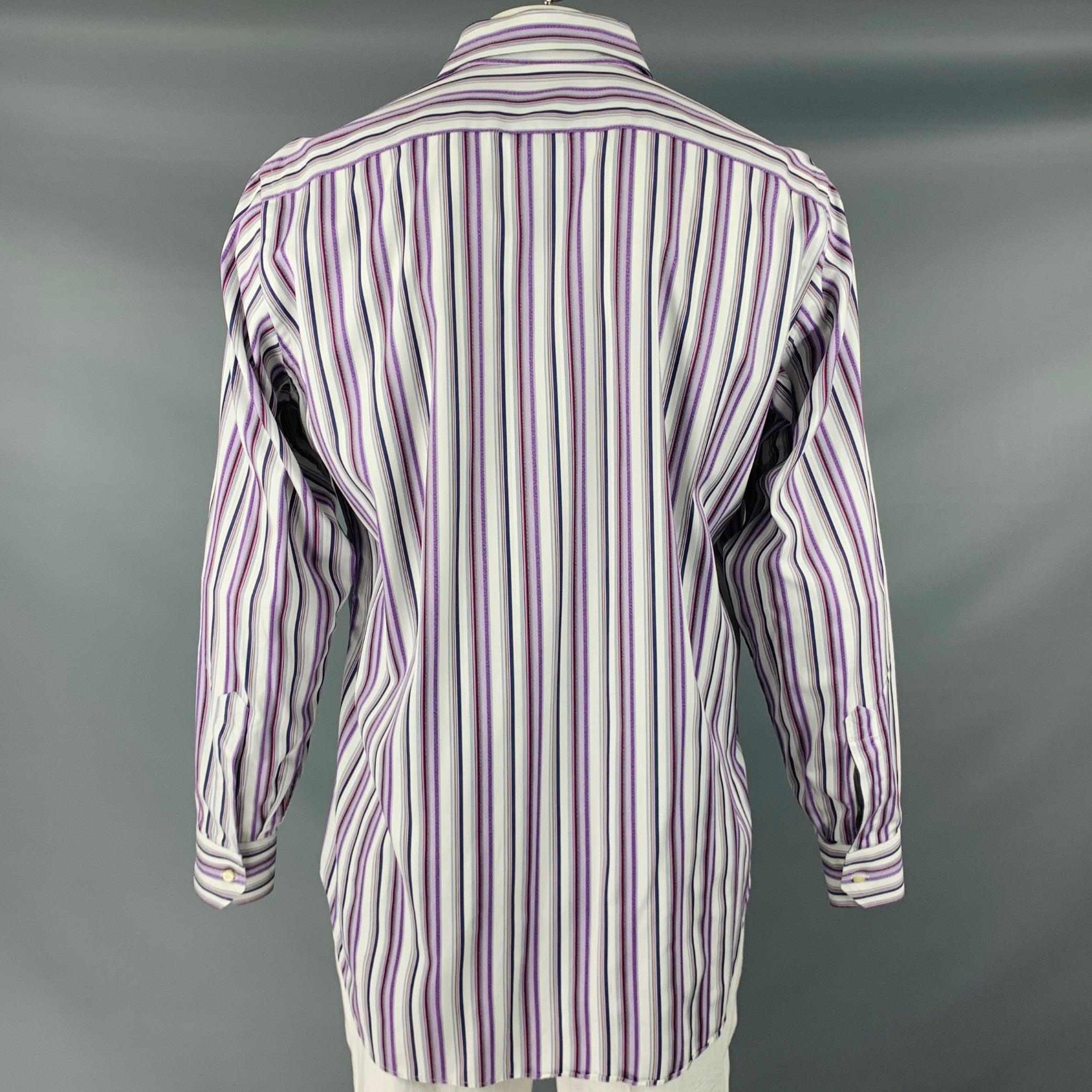 ETRO Size L White Purple Stripe Cotton Button Up Long Sleeve Shirt In Excellent Condition For Sale In San Francisco, CA