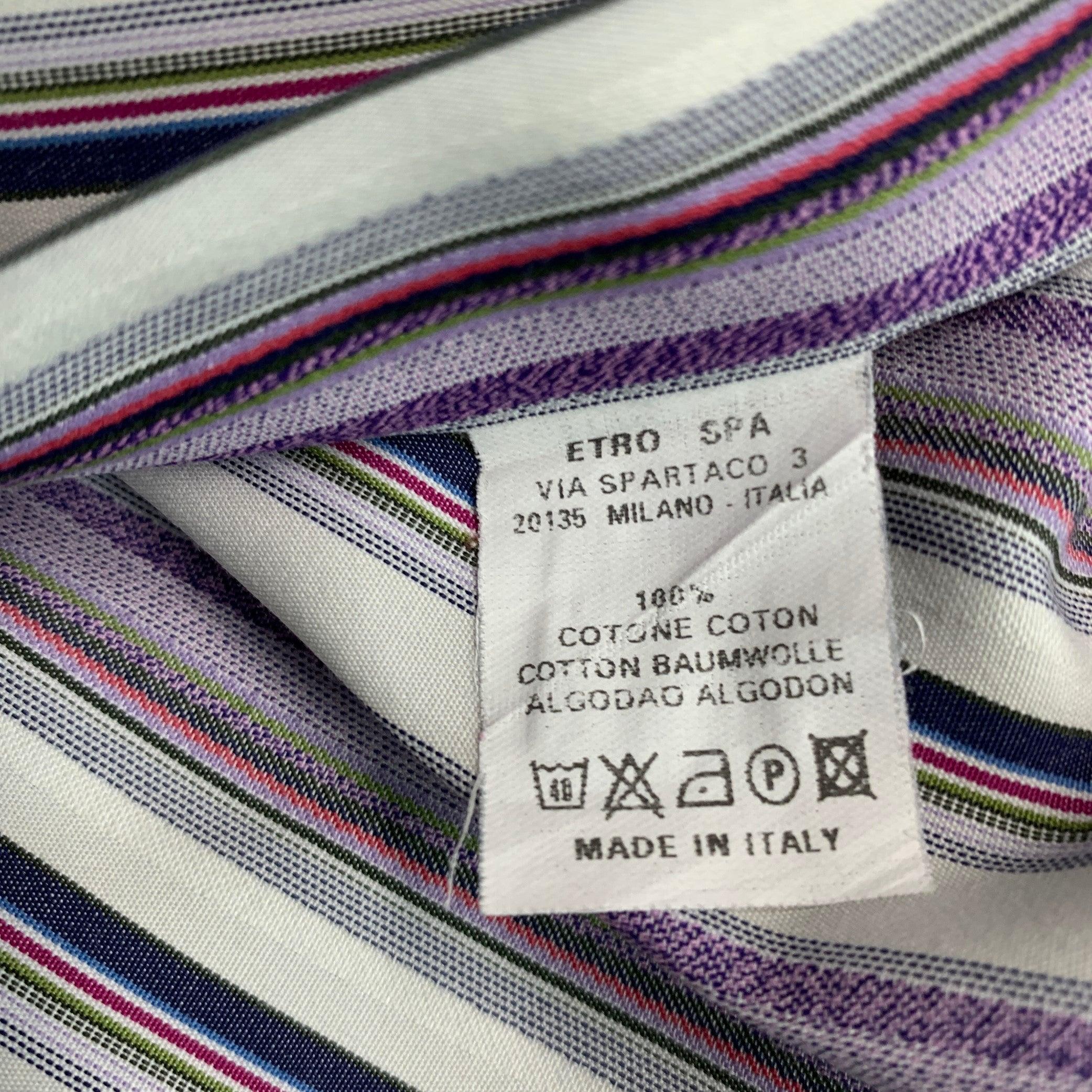 ETRO Size L White Purple Stripe Cotton Button Up Long Sleeve Shirt For Sale 1