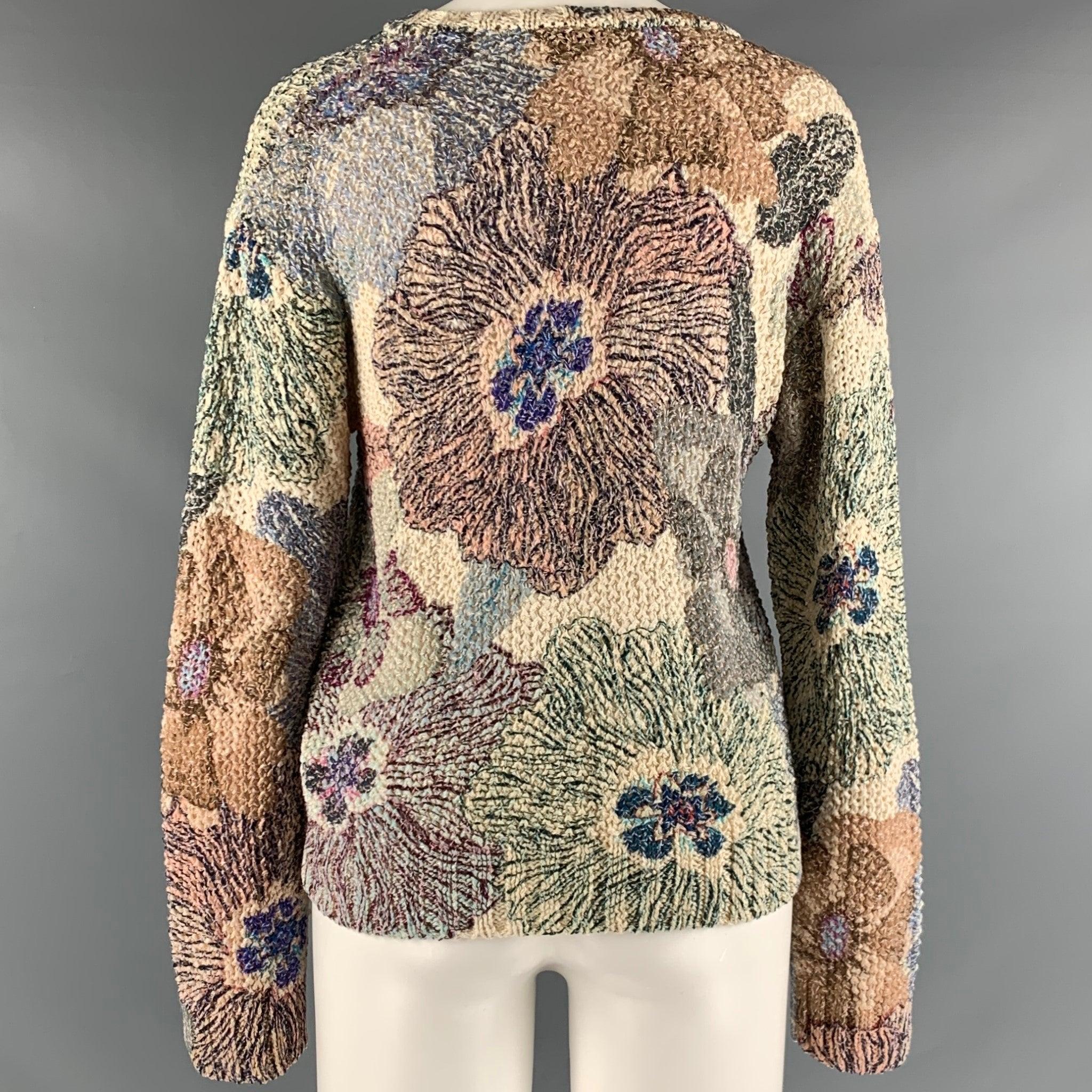 Women's ETRO Size M Beige Multicolour Cotton Blend Floral Crew Neck Pullover