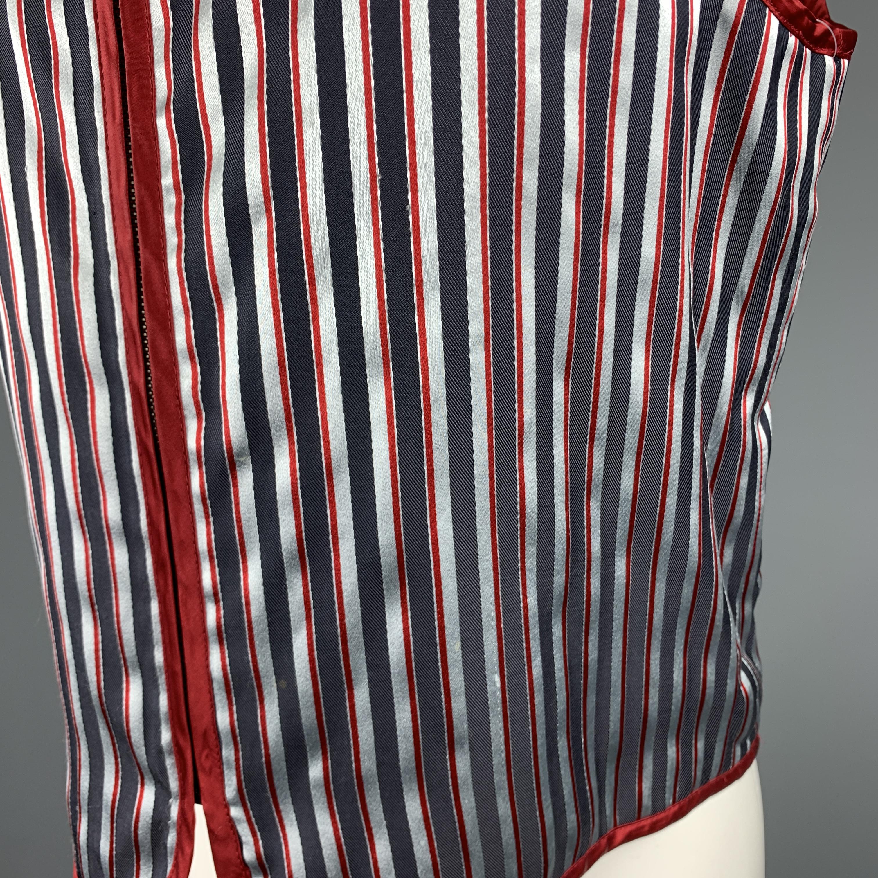 Red ETRO Size M Blue & Burgundy Striped High Collar Zip Vest