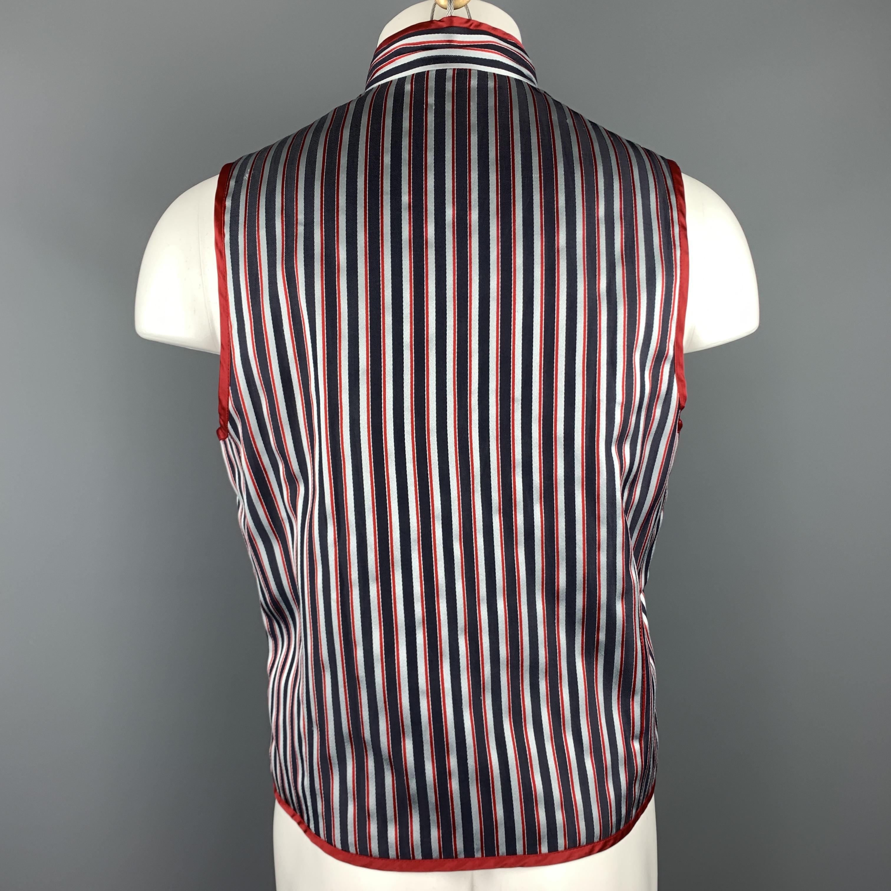 Men's ETRO Size M Blue & Burgundy Striped High Collar Zip Vest