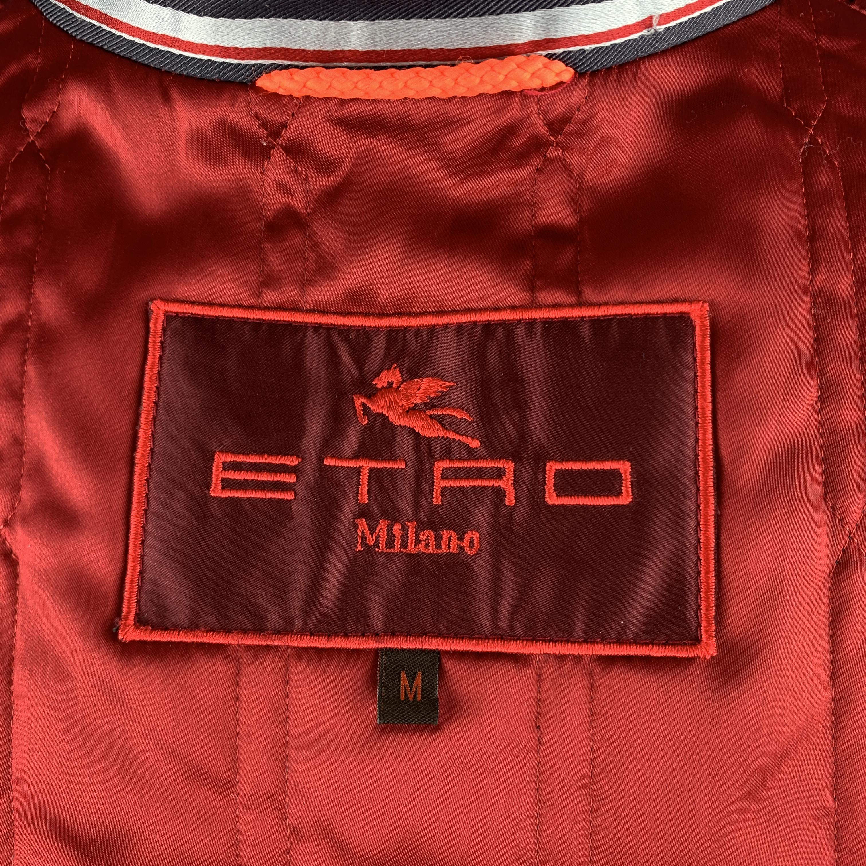 ETRO Size M Blue & Burgundy Striped High Collar Zip Vest 1
