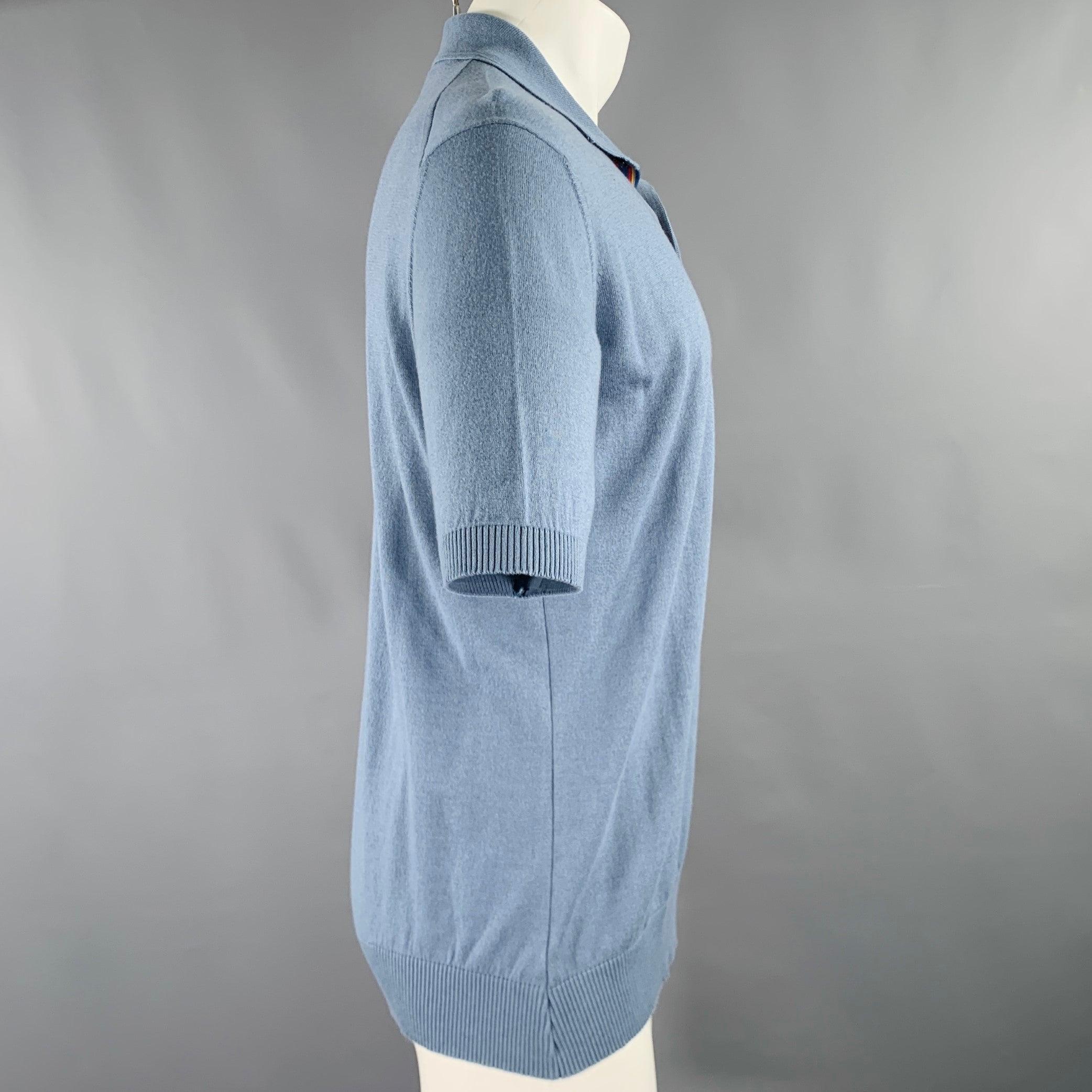 Gris Polo à manches courtes en tricot brodé bleu ETRO Taille M en vente