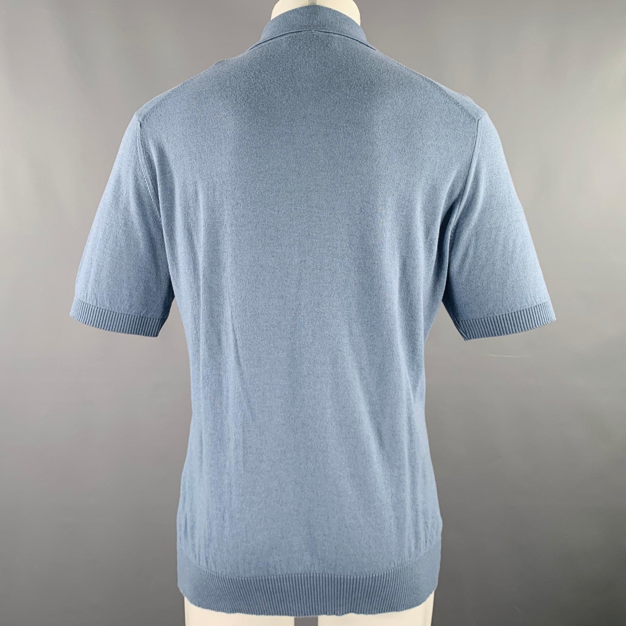 Polo à manches courtes en tricot brodé bleu ETRO Taille M Excellent état - En vente à San Francisco, CA