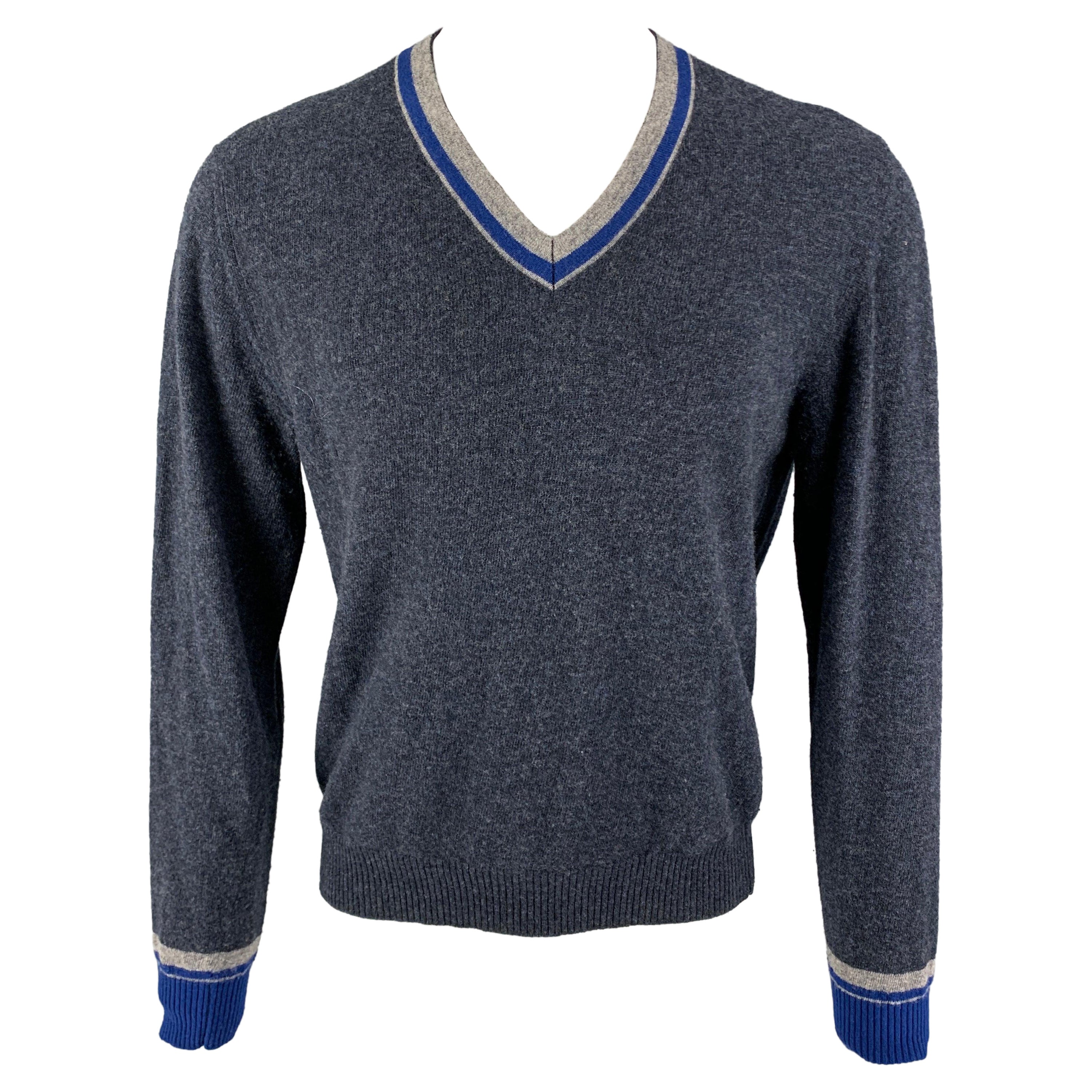 ETRO Talla M Jersey Cuello en V Lana Gris Azul Heather