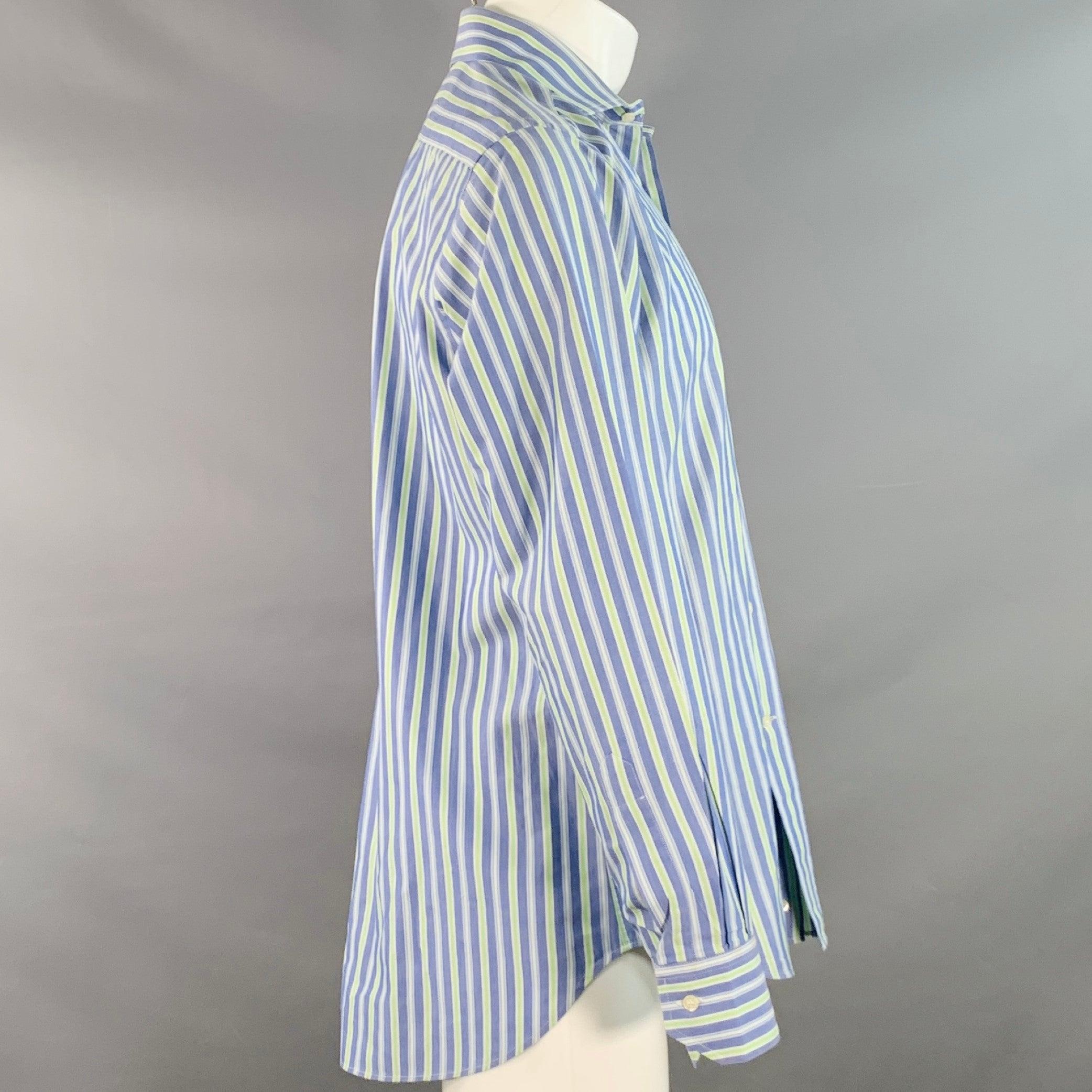 Grigio ETRO Taglia M Blue Green Stripe Cotton Spread Collar Camicia a maniche lunghe in vendita