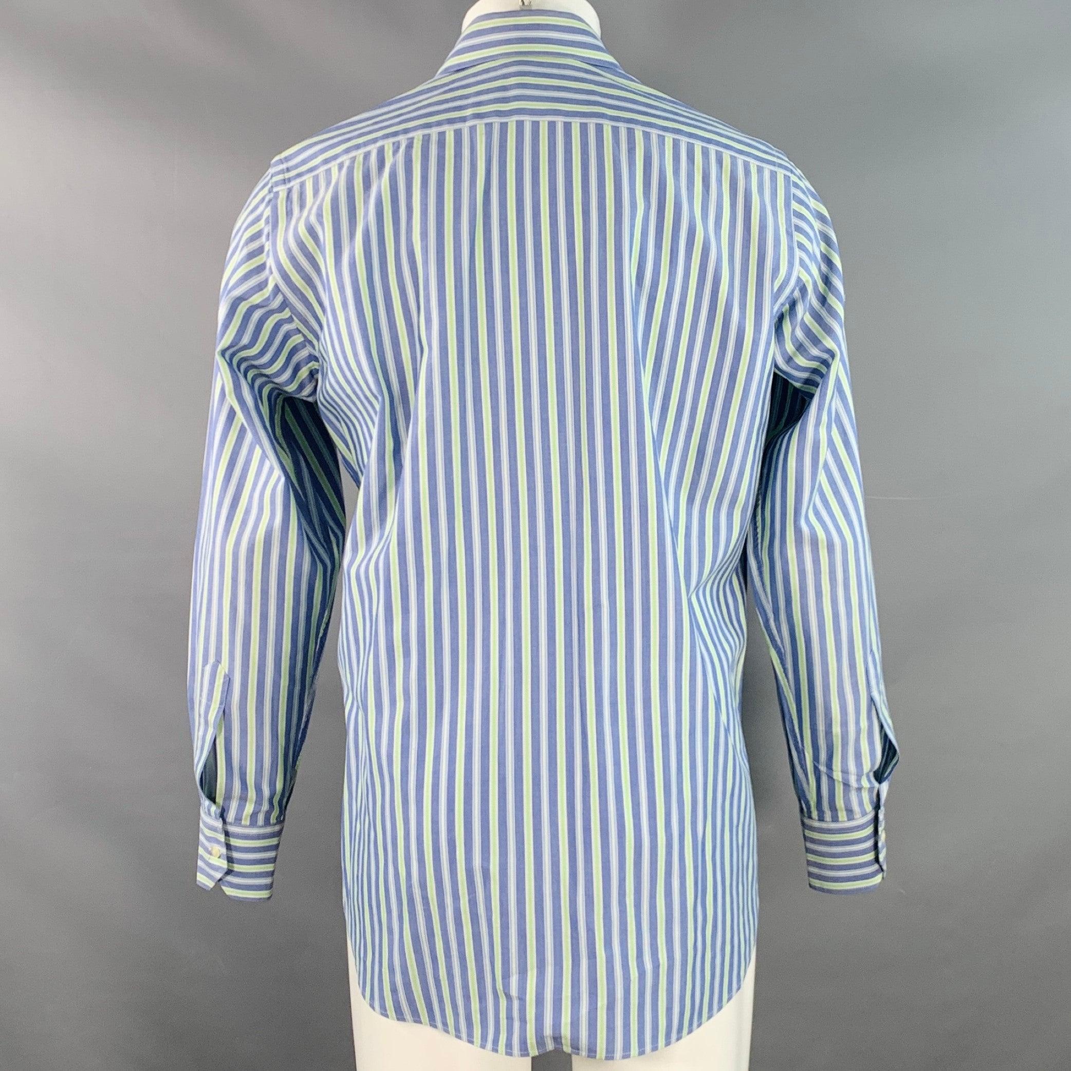 ETRO Taglia M Blue Green Stripe Cotton Spread Collar Camicia a maniche lunghe In condizioni buone in vendita a San Francisco, CA