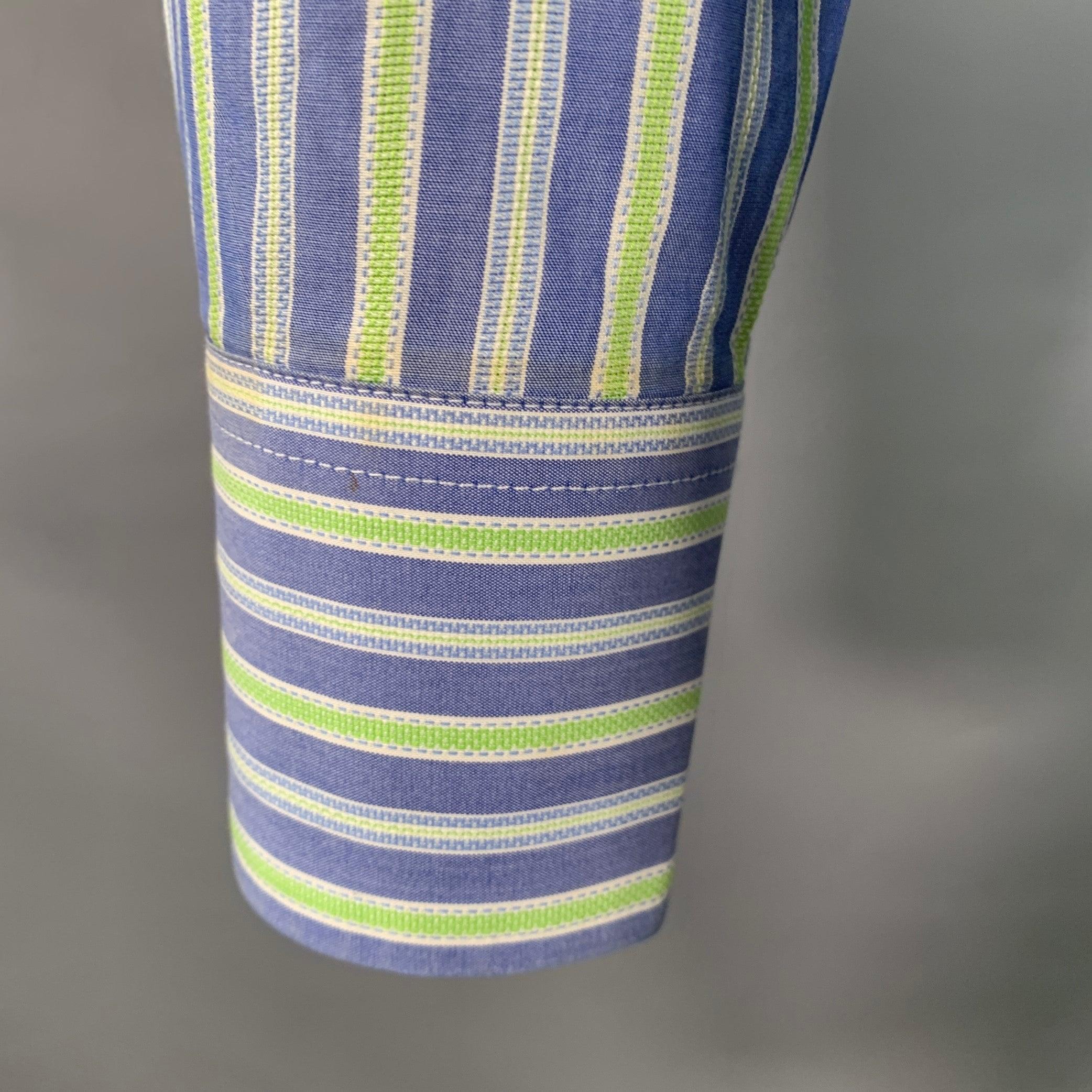 Uomo ETRO Taglia M Blue Green Stripe Cotton Spread Collar Camicia a maniche lunghe in vendita