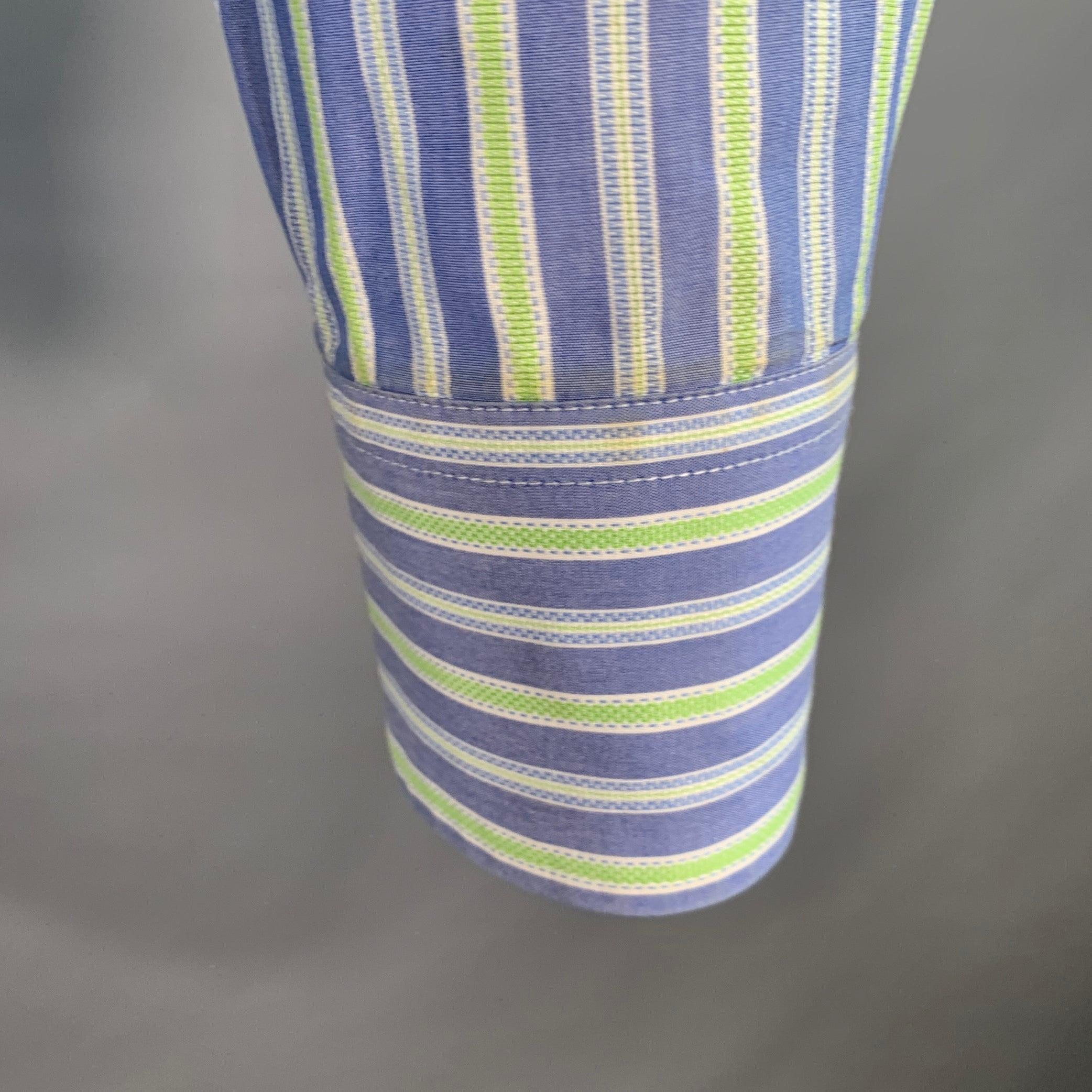 ETRO Taglia M Blue Green Stripe Cotton Spread Collar Camicia a maniche lunghe in vendita 1