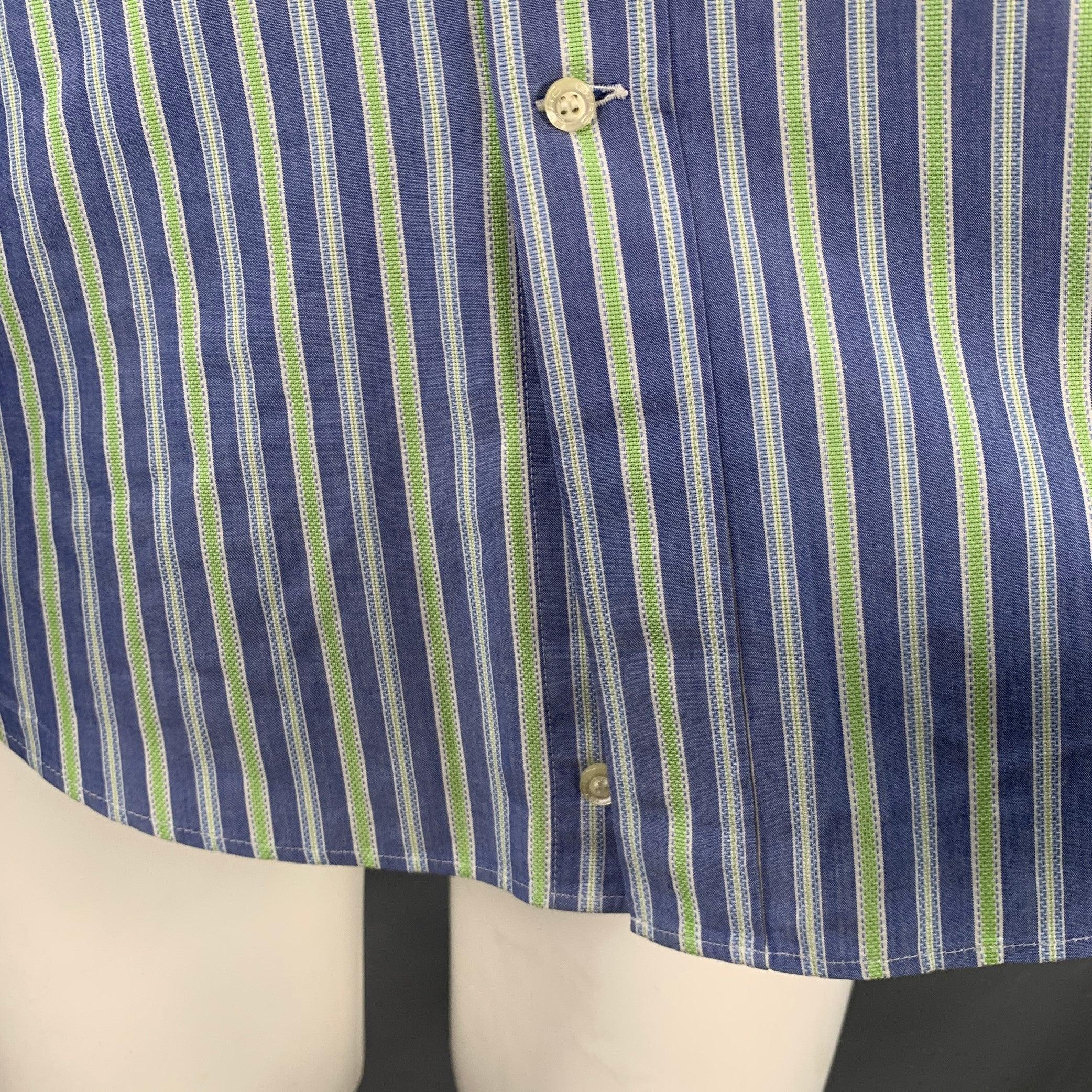 ETRO Taglia M Blue Green Stripe Cotton Spread Collar Camicia a maniche lunghe in vendita 2