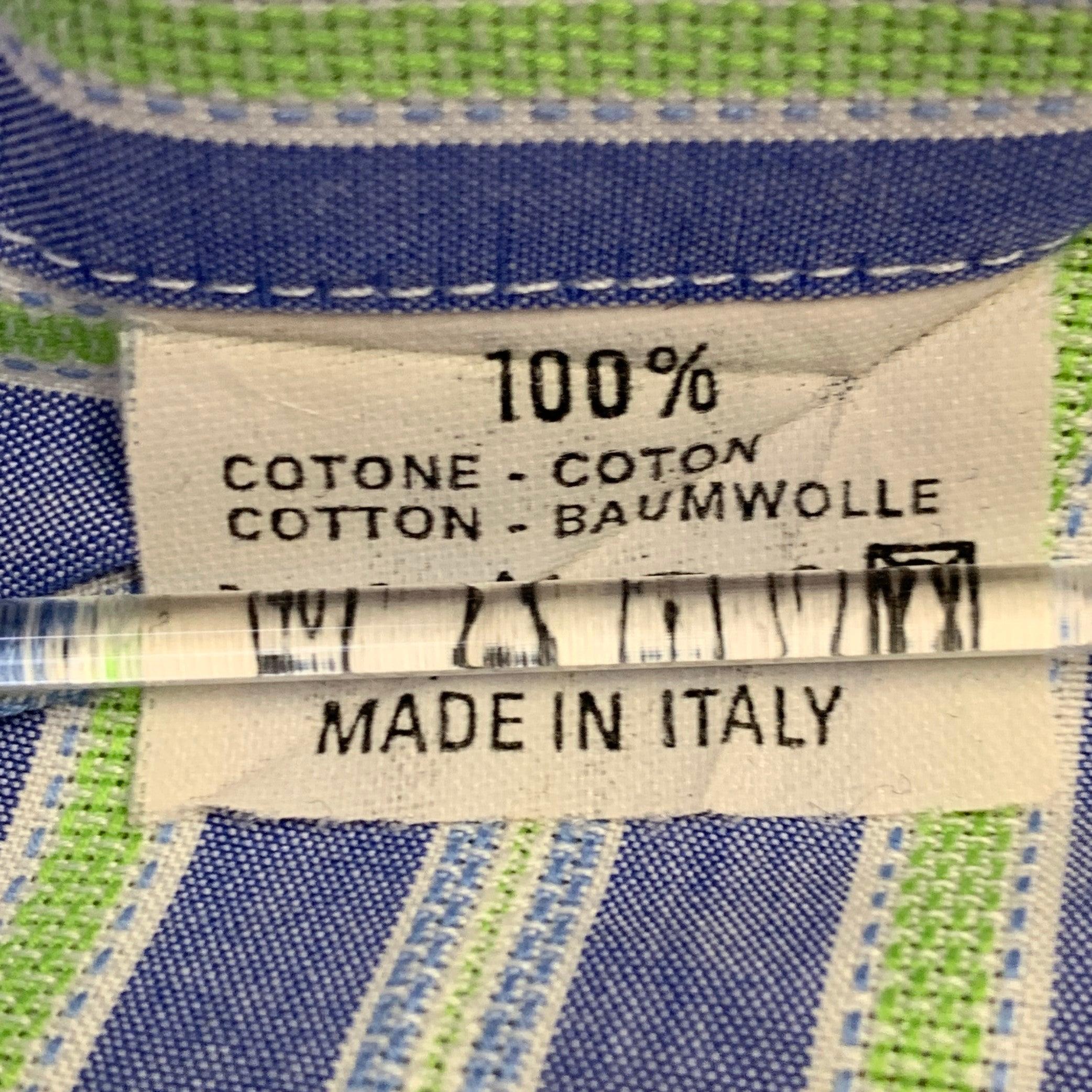 ETRO Taglia M Blue Green Stripe Cotton Spread Collar Camicia a maniche lunghe in vendita 4