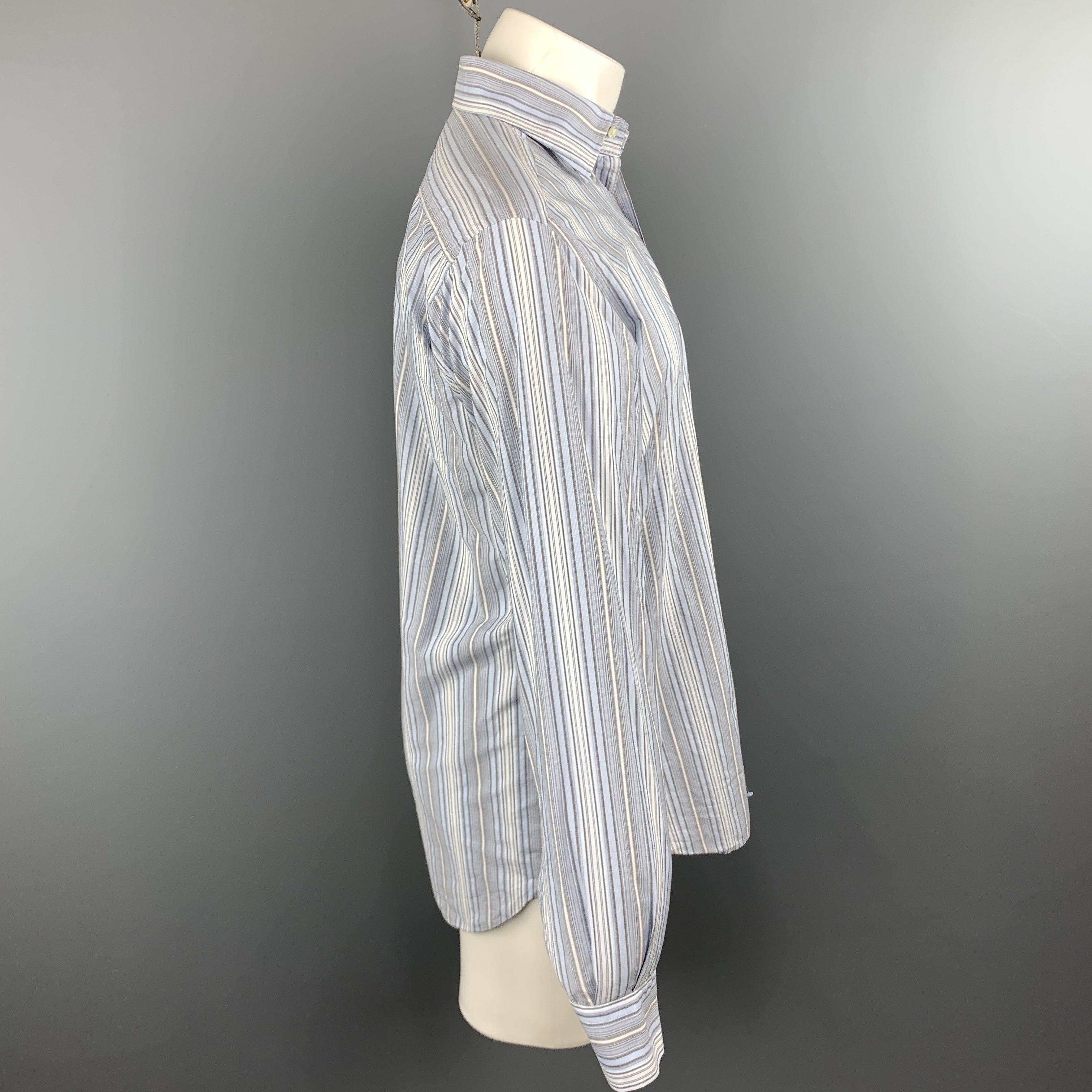 ETRO Size M Blue & Grey Stripe Cotton Button Up Long Sleeve Shirt In Excellent Condition For Sale In San Francisco, CA