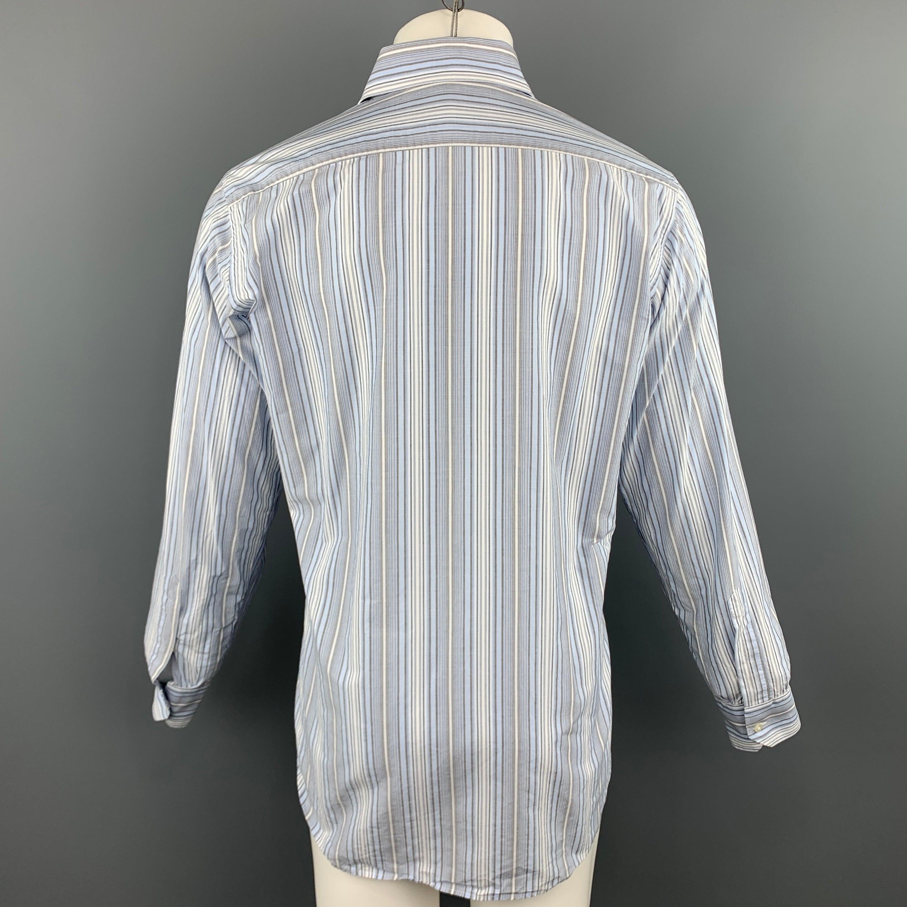 Men's ETRO Size M Blue & Grey Stripe Cotton Button Up Long Sleeve Shirt For Sale