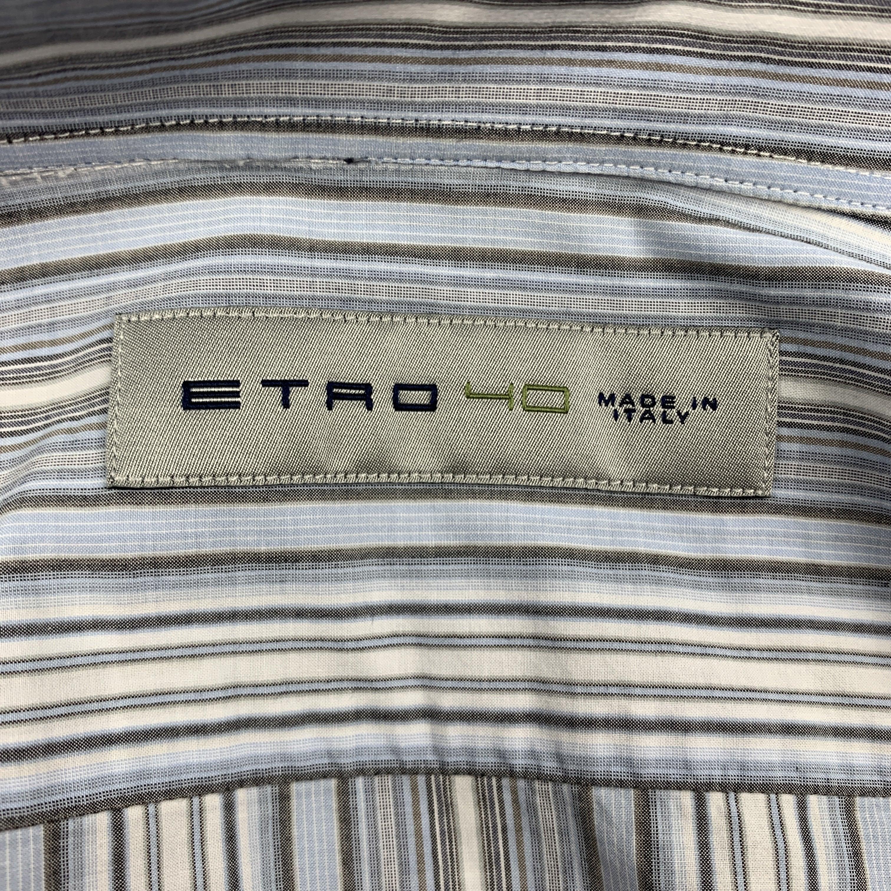 ETRO Size M Blue & Grey Stripe Cotton Button Up Long Sleeve Shirt For Sale 1