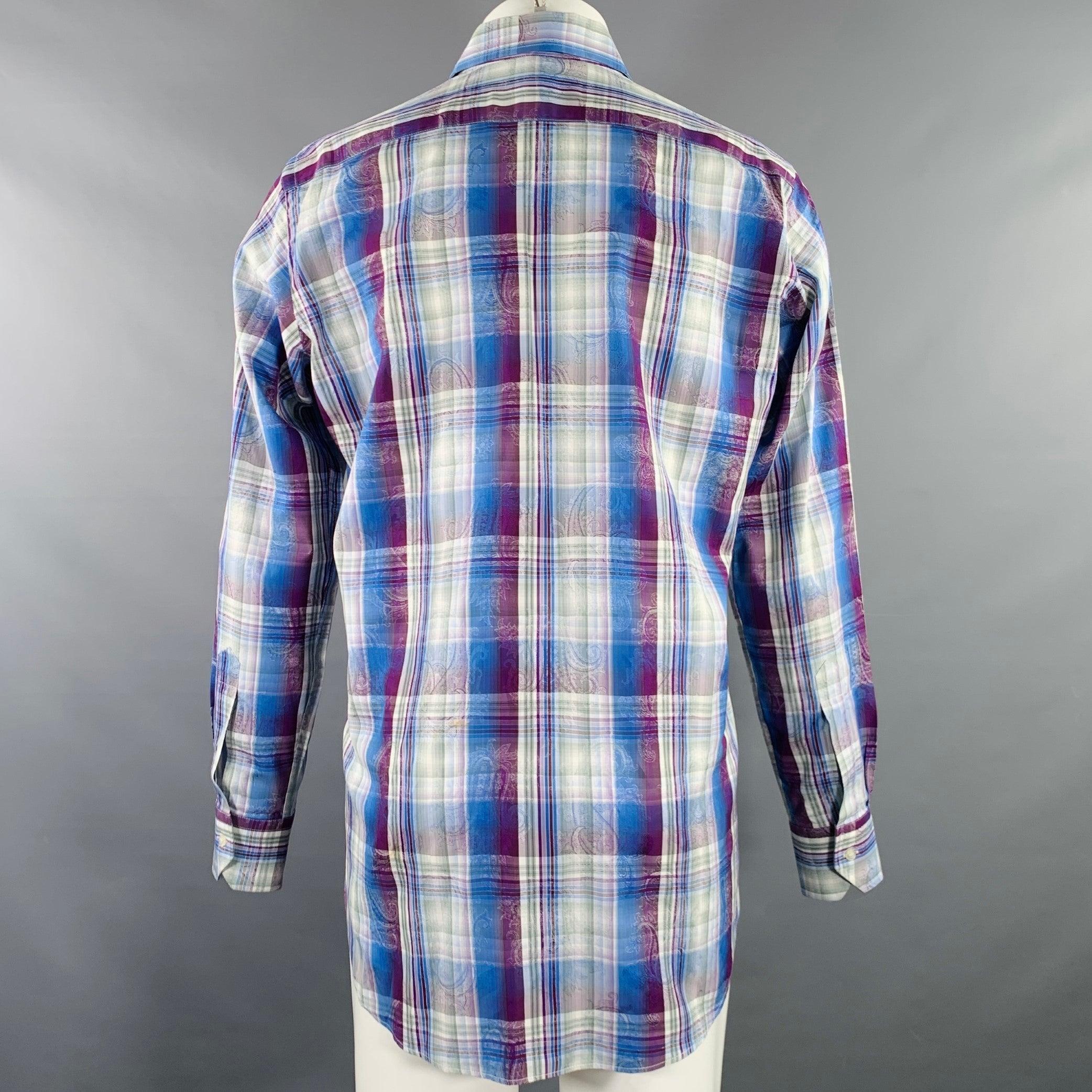 ETRO Taglia M Blu Viola Plaid Cotone Button Up Camicia Manica Lunga In condizioni ottime in vendita a San Francisco, CA