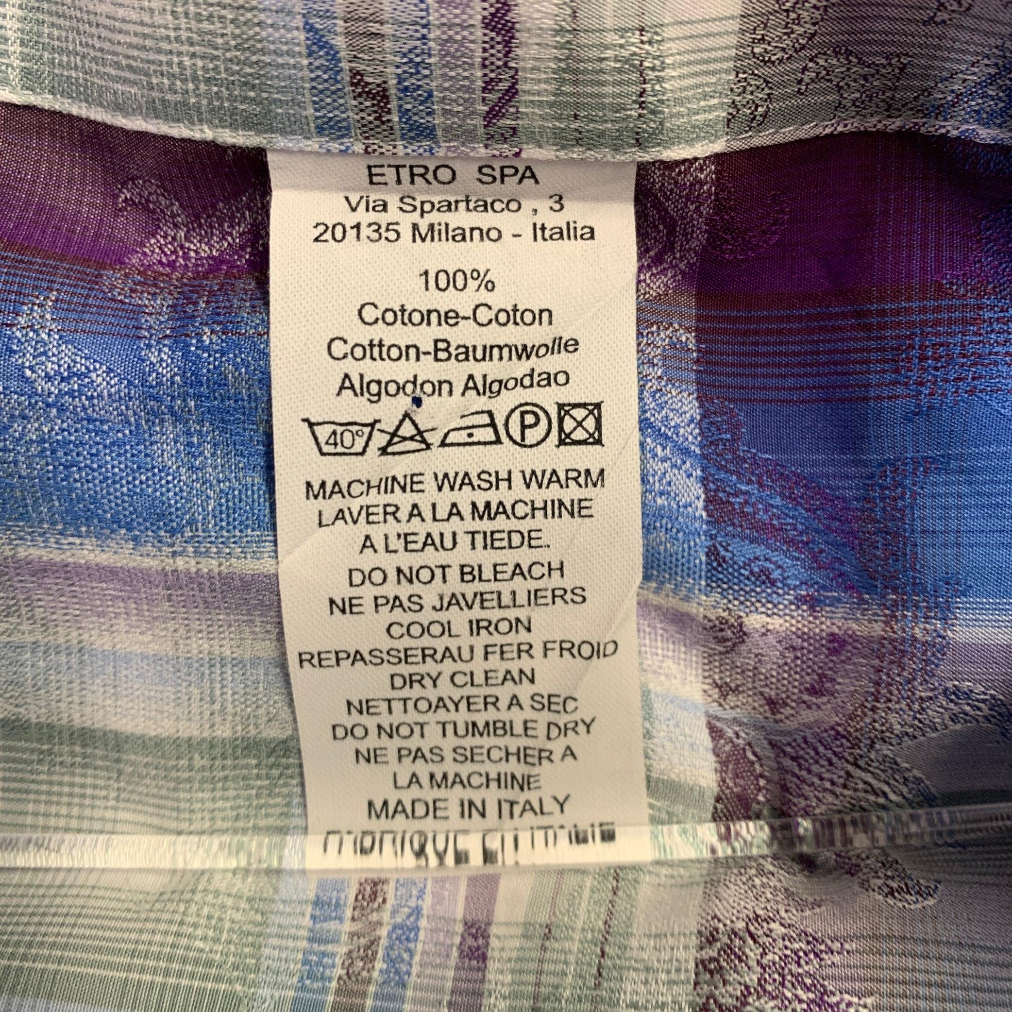 ETRO Taglia M Blu Viola Plaid Cotone Button Up Camicia Manica Lunga in vendita 1