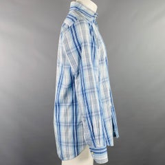 ETRO Size M Blue White Plaid Cotton Button Up Long Sleeve Shirt