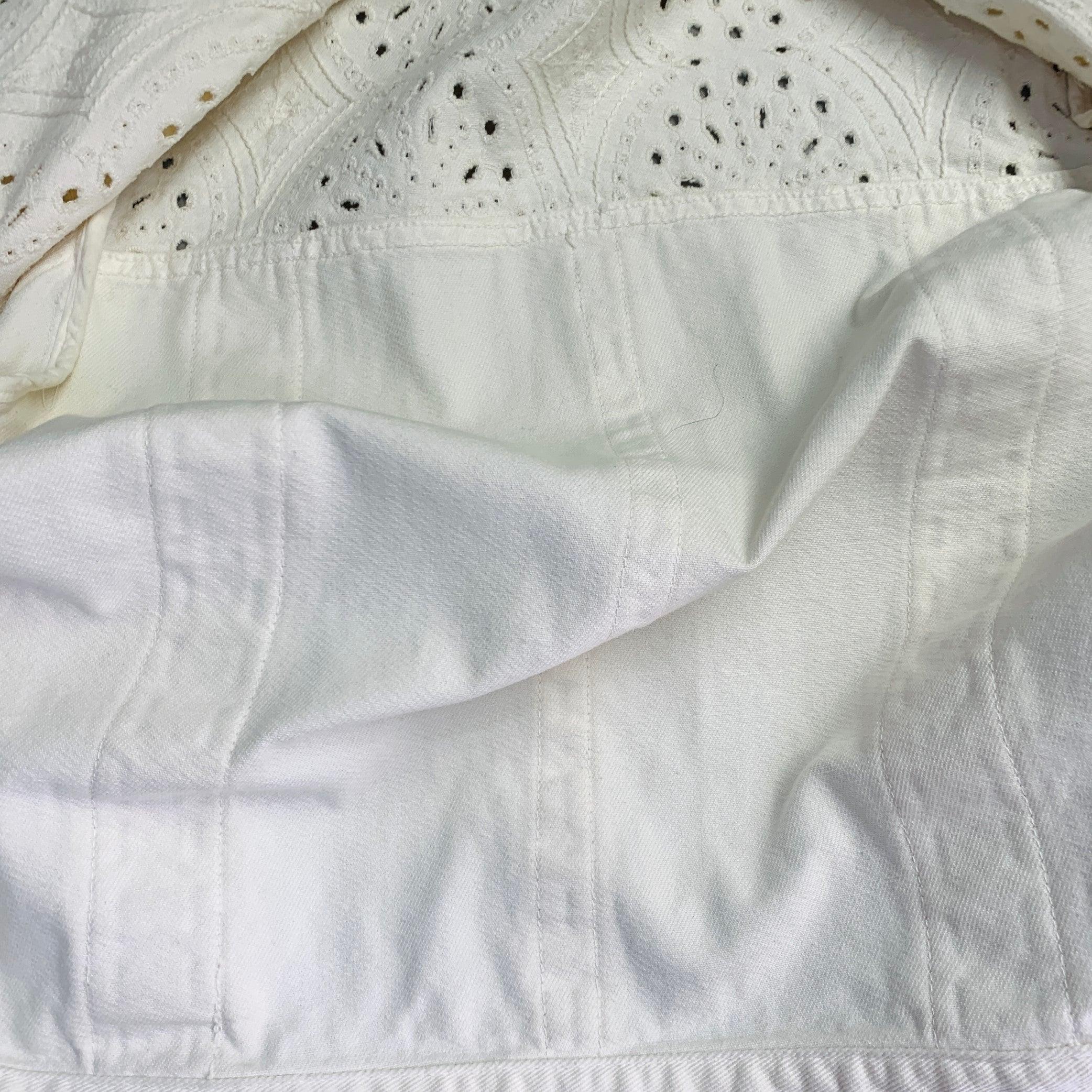 ETRO Size M Cream Eyelet Denim Fringe Trucker Jacket Blazer For Sale 6