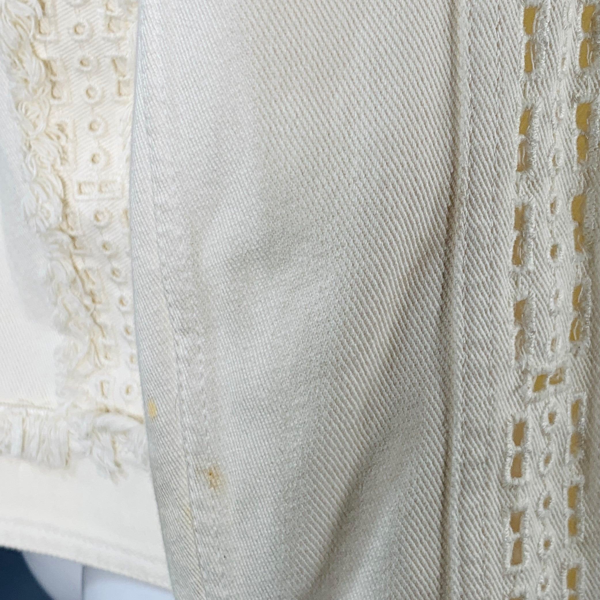 ETRO Size M Cream Eyelet Denim Fringe Trucker Jacket Blazer For Sale 3