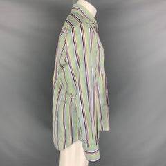 ETRO Size M Green Black Stripe Cotton Long Sleeve Shirt